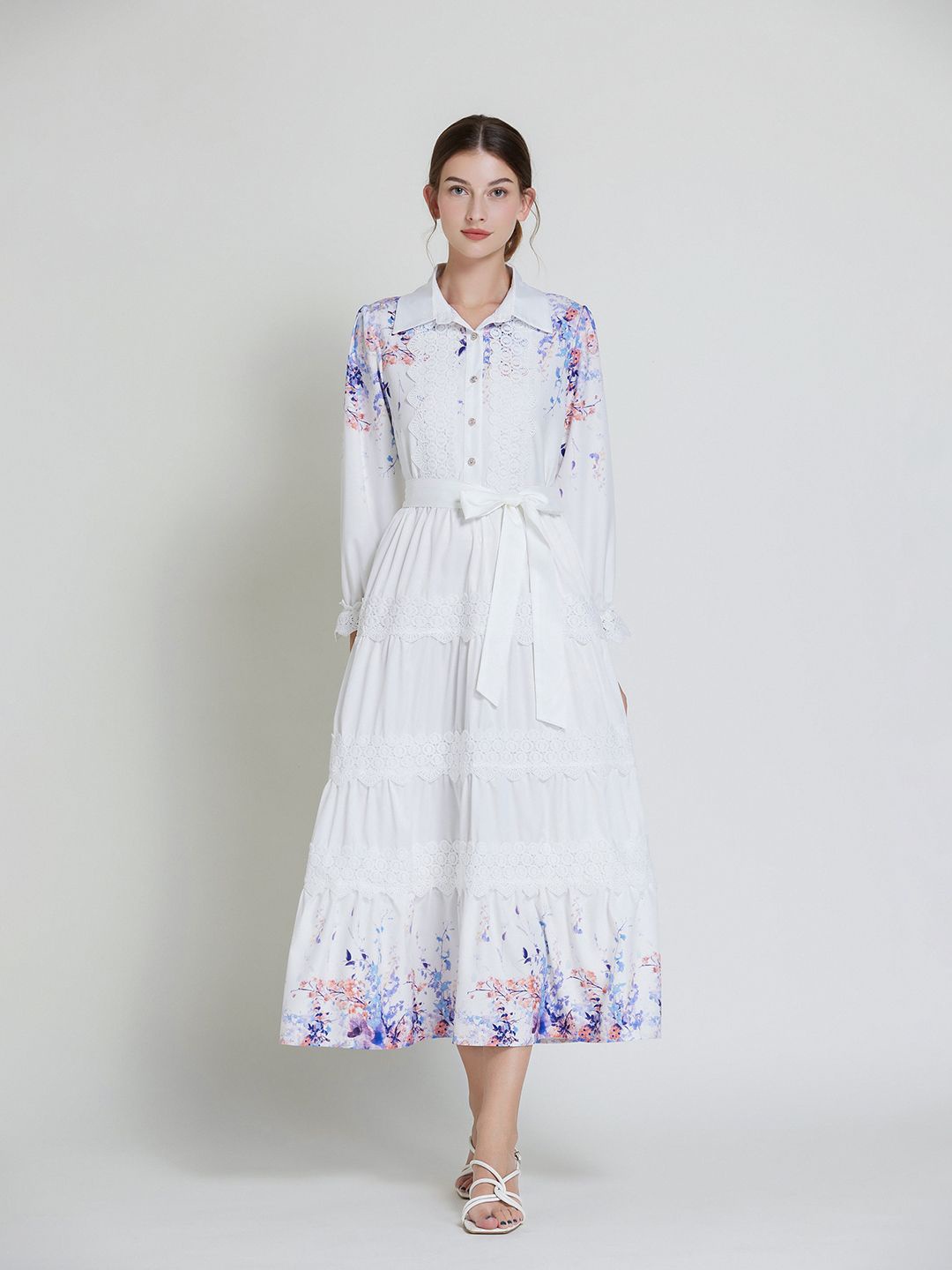 

JC Collection Women Floral Printed Shirt Collar A-Line Dress, Purple