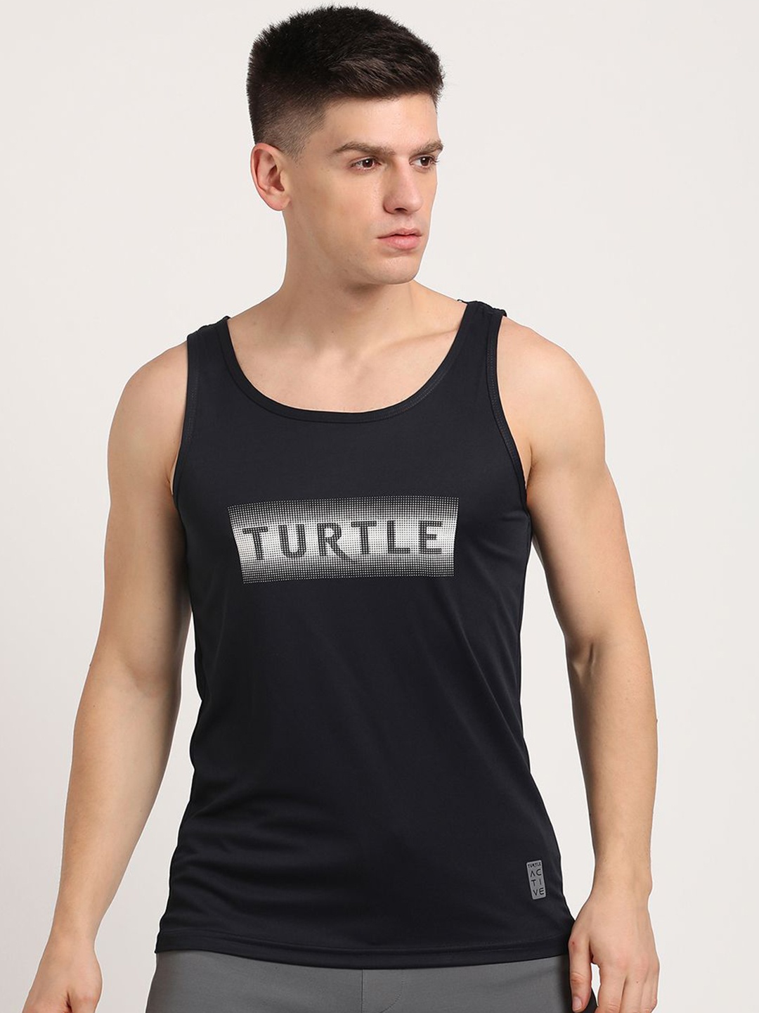 

Turtle Printed Slim Fit Tank Vests OETS-38913-1001-H-TANK, Black