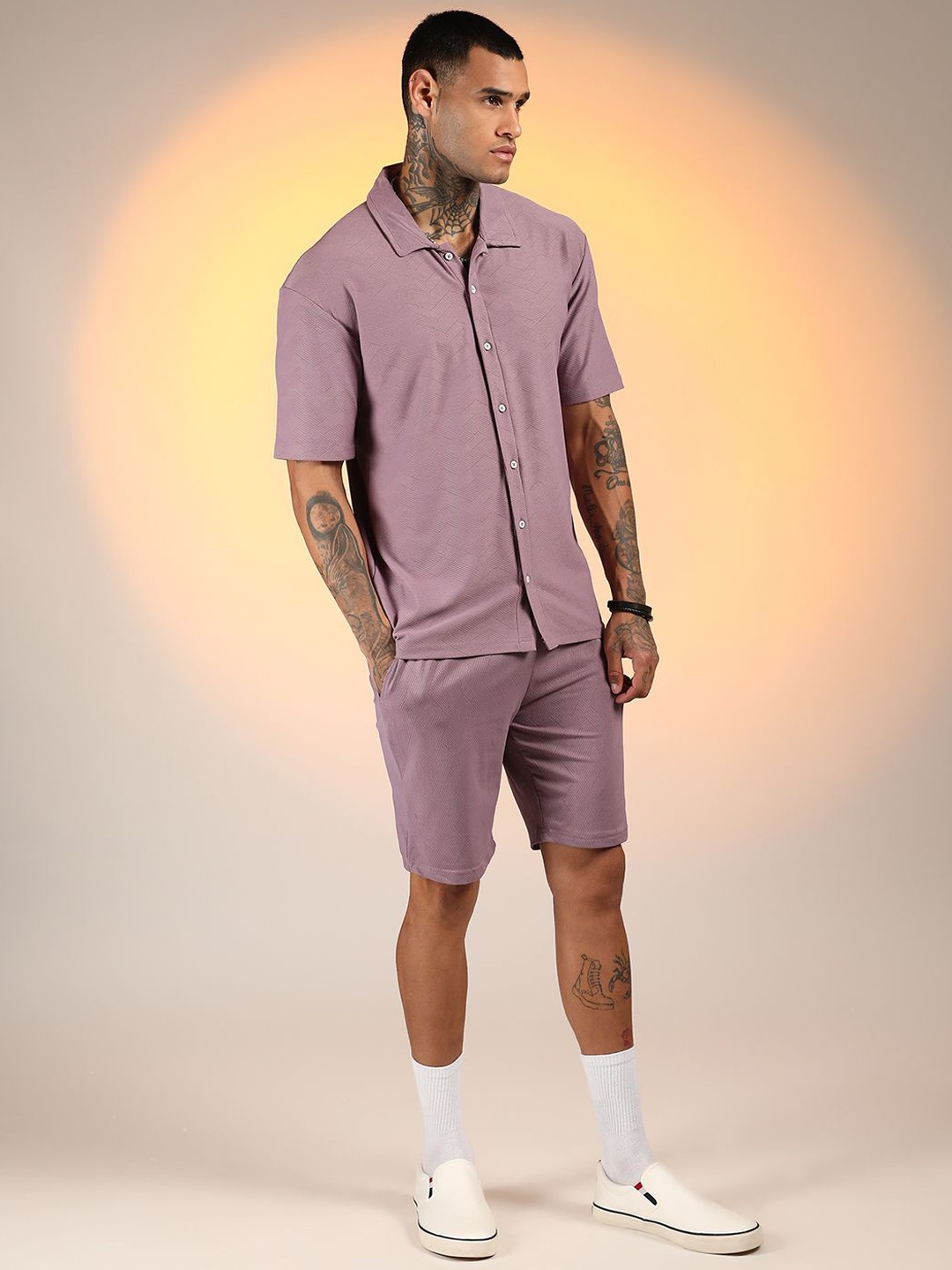 

Campus Sutra Self Design Shirt with Shorts, Purple