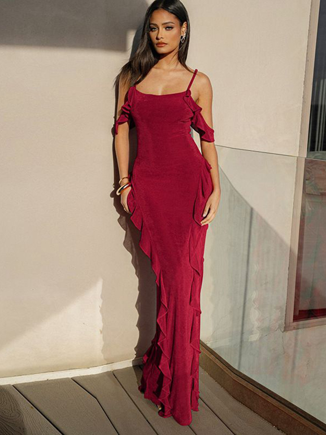 

MIAKEE Ruffled Maxi Dress, Red