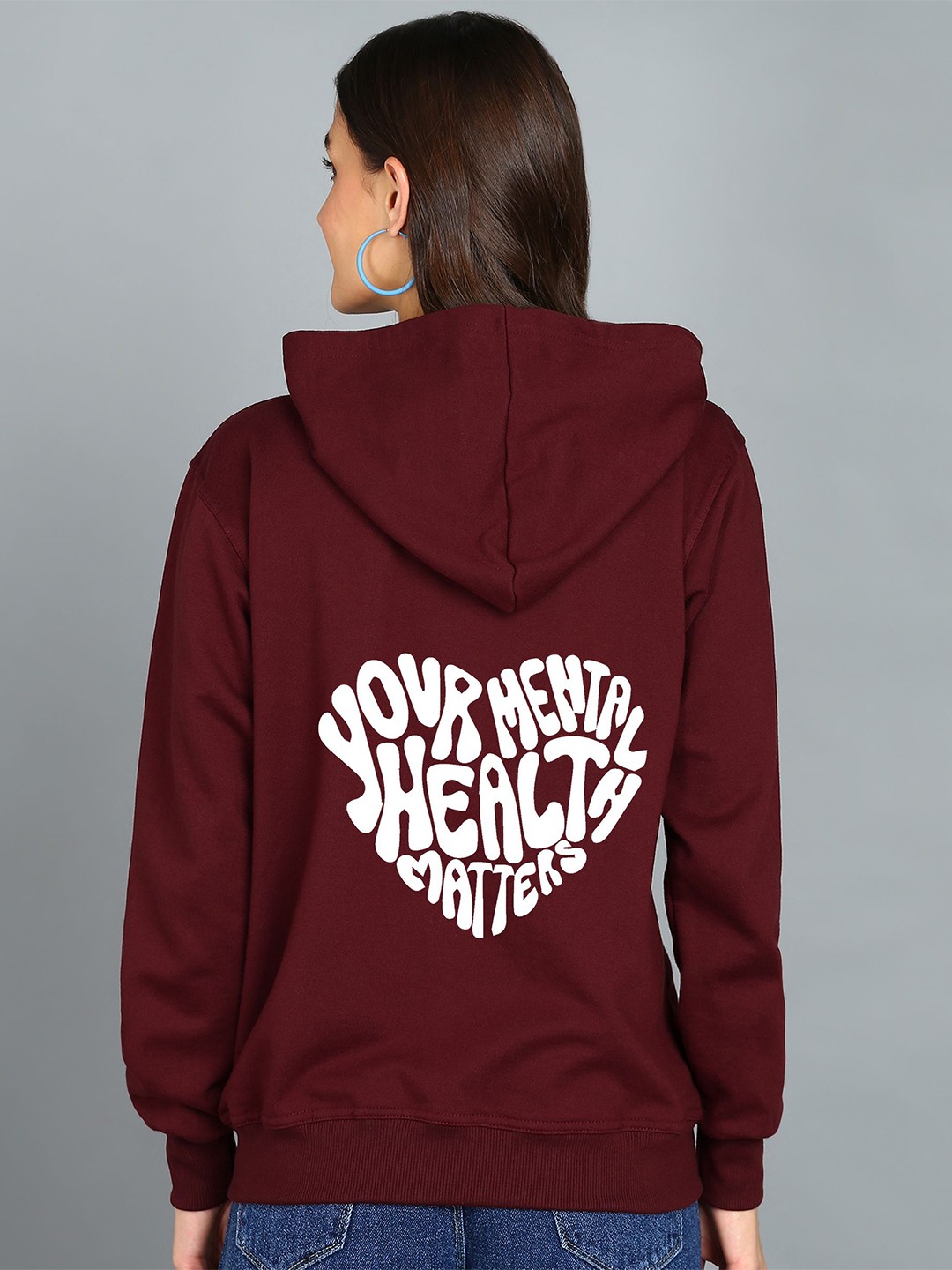 

FALTU.CO Women Typography Printed Hooded Ribbed Cotton Sweatshirt, Maroon
