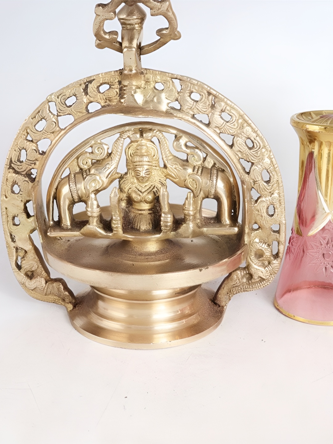 

Indianshelf Gold-Toned Gajalakshmi Brass Hanging Diya Pooja Essentials