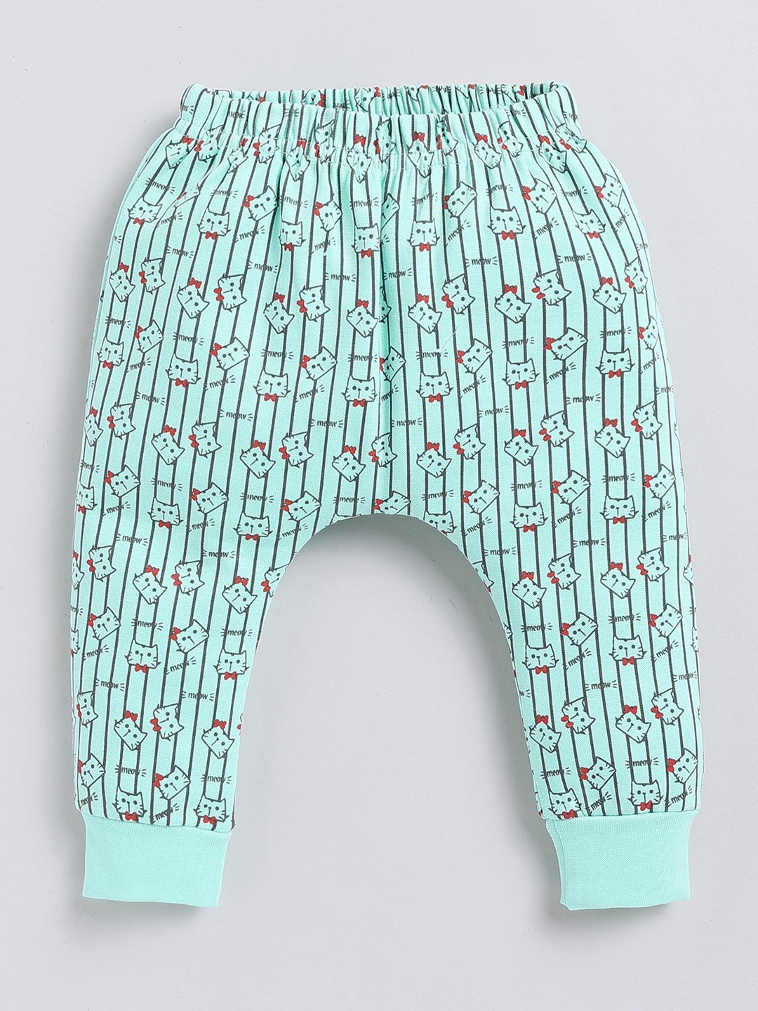 

YK X Tinyo Infant Boys Mid-Rise Printed with Stripes Cotton Joggers, Sea green