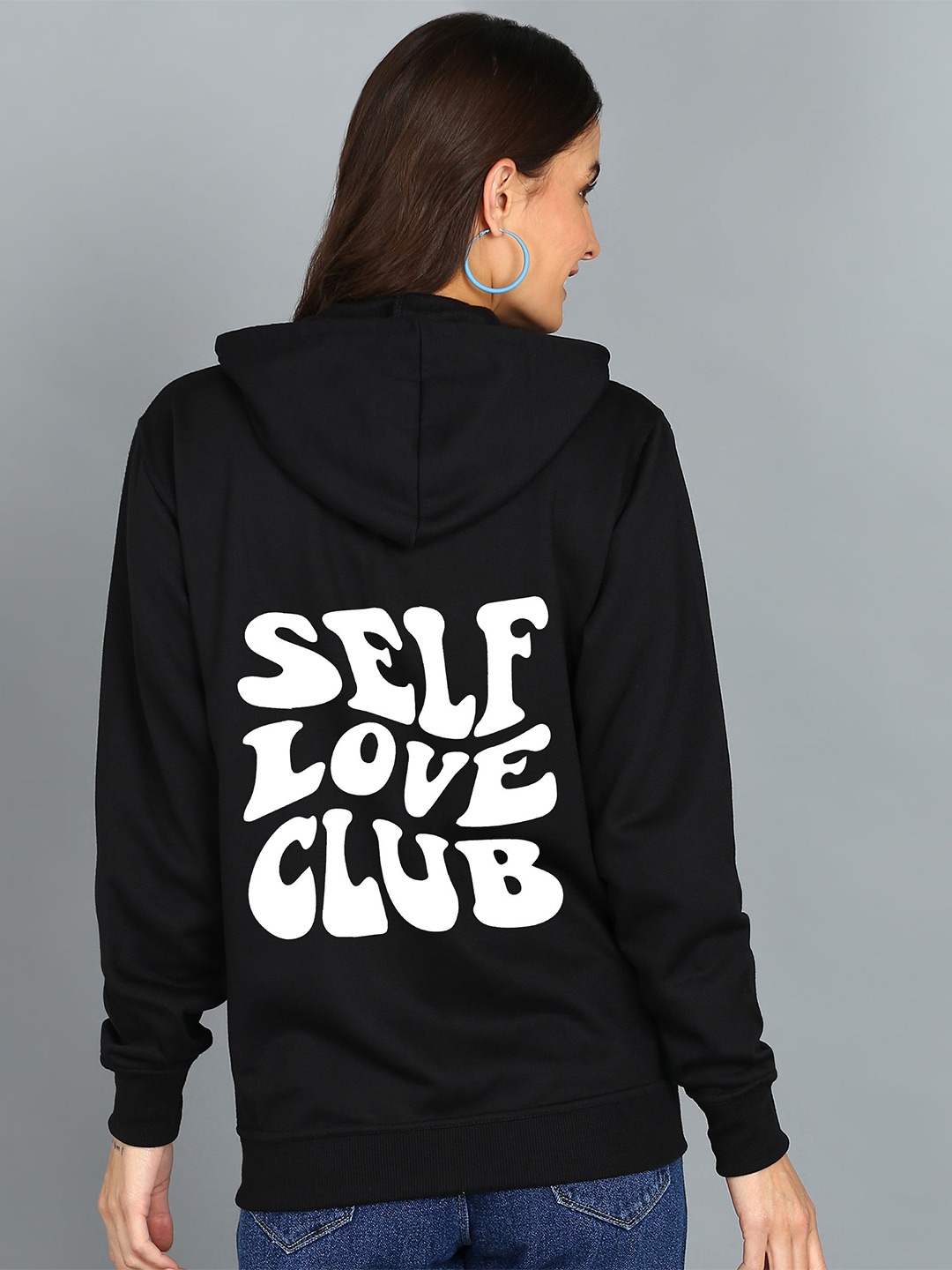 

FALTU.CO Women Typography Printed Hooded Ribbed Cotton Sweatshirt, Black