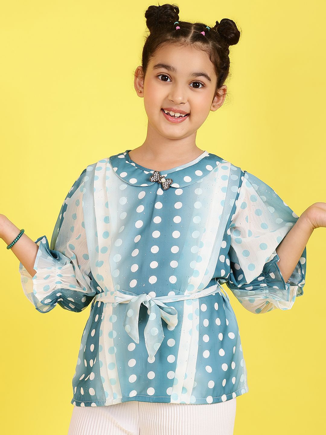 

BAESD Girls Polka Dots Printed Round Neck Top, White