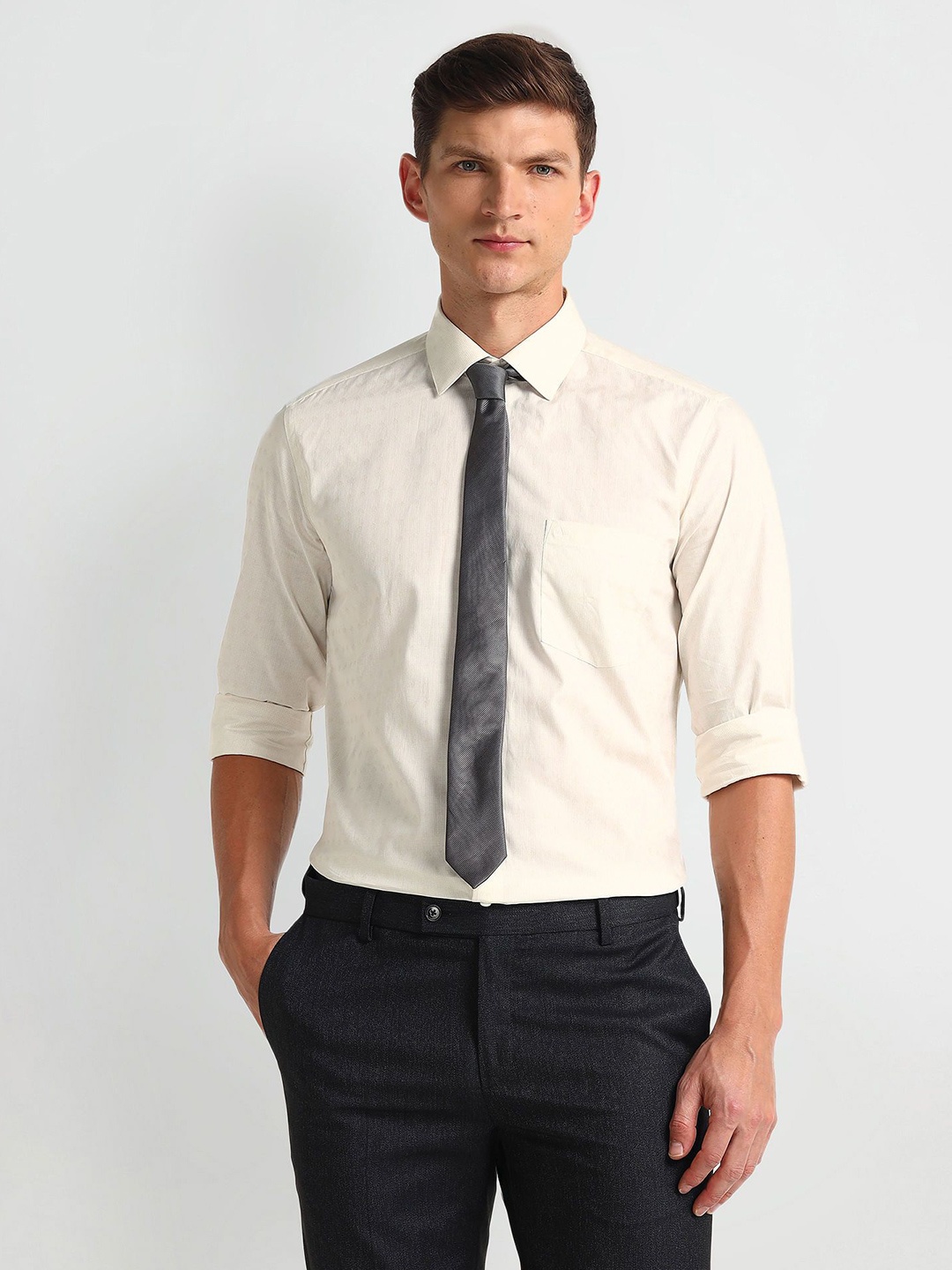 

Arrow Men Modern Spread Collar Solid Cotton Slim Fit Formal Shirt, Yellow