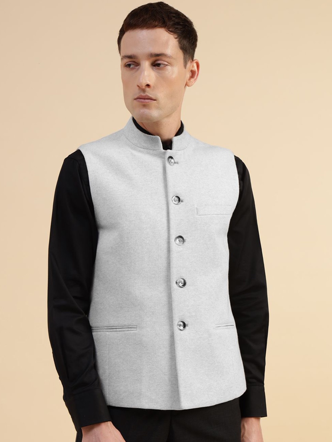 

Givo Men Pure Cotton Band Collar Nehru Jackets, Grey