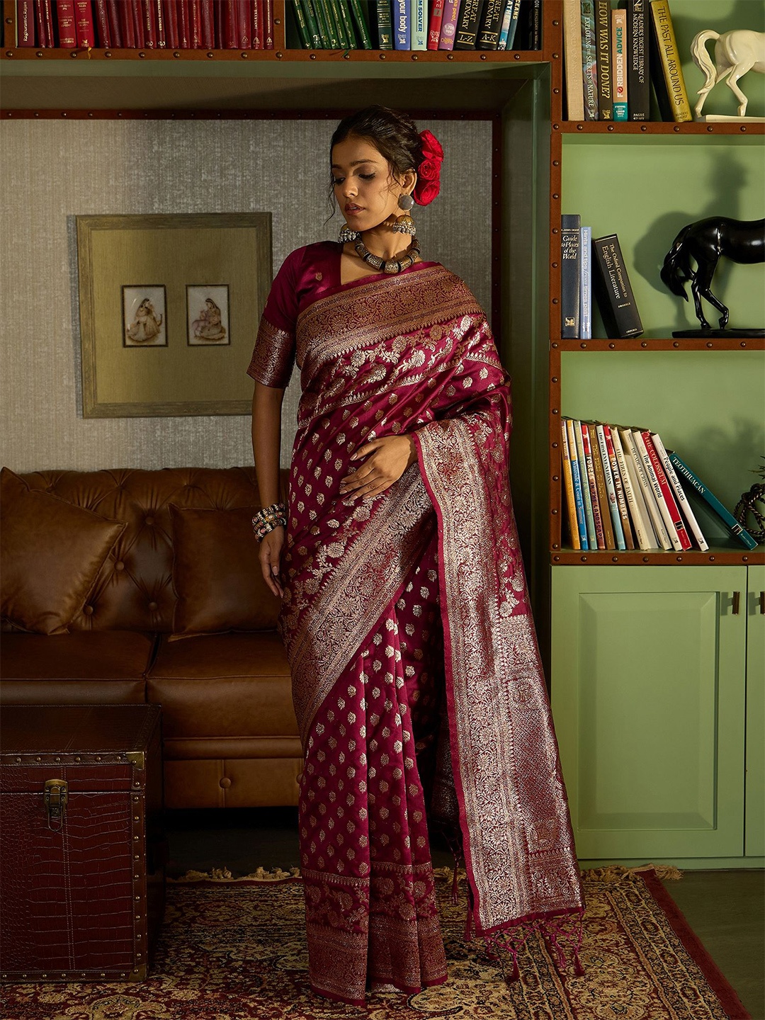 

Sangria Woven Design Zari Banarasi Saree, Maroon