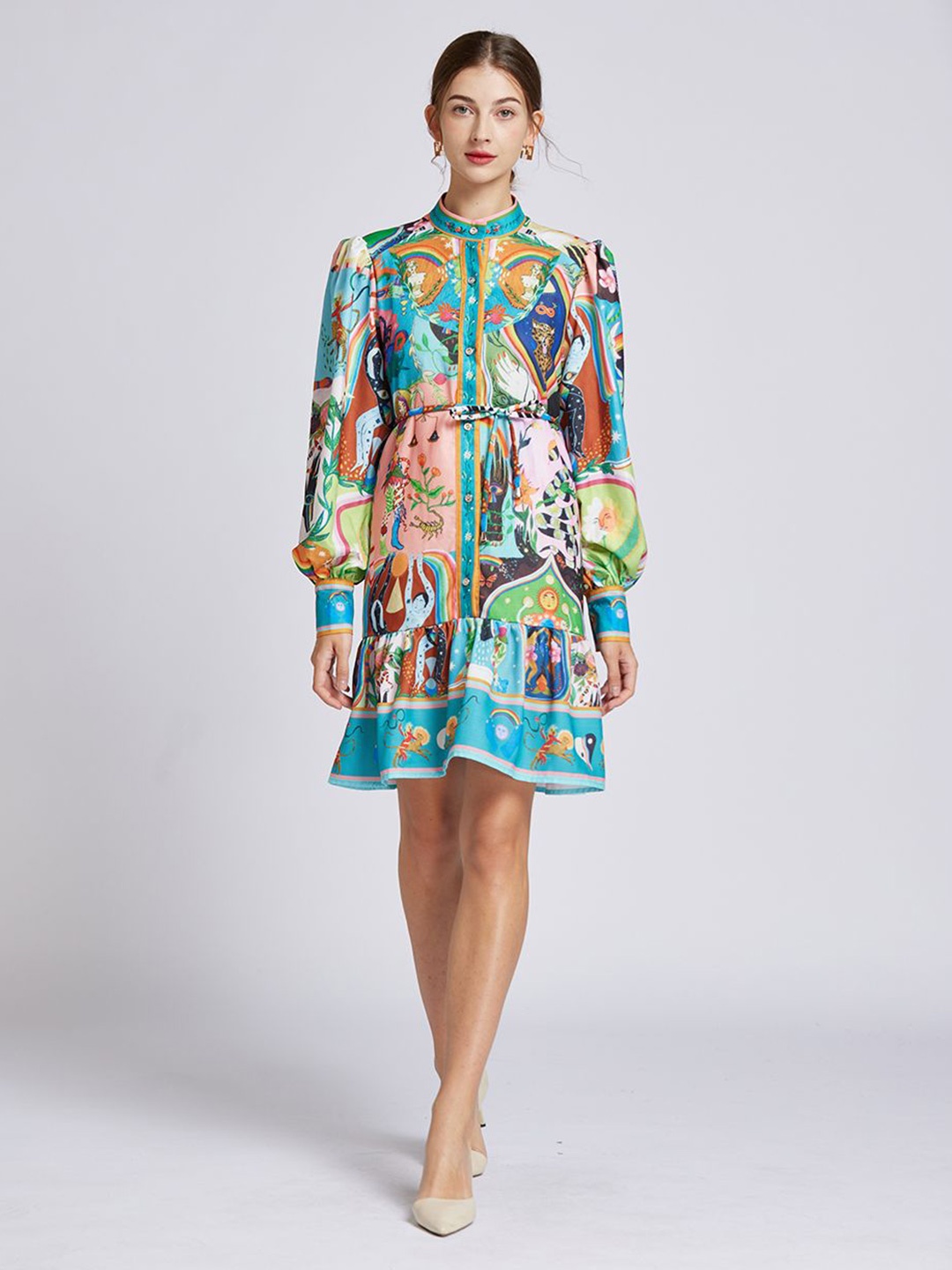 

JC Collection Women Graphic Printed A-Line Dress, Turquoise blue