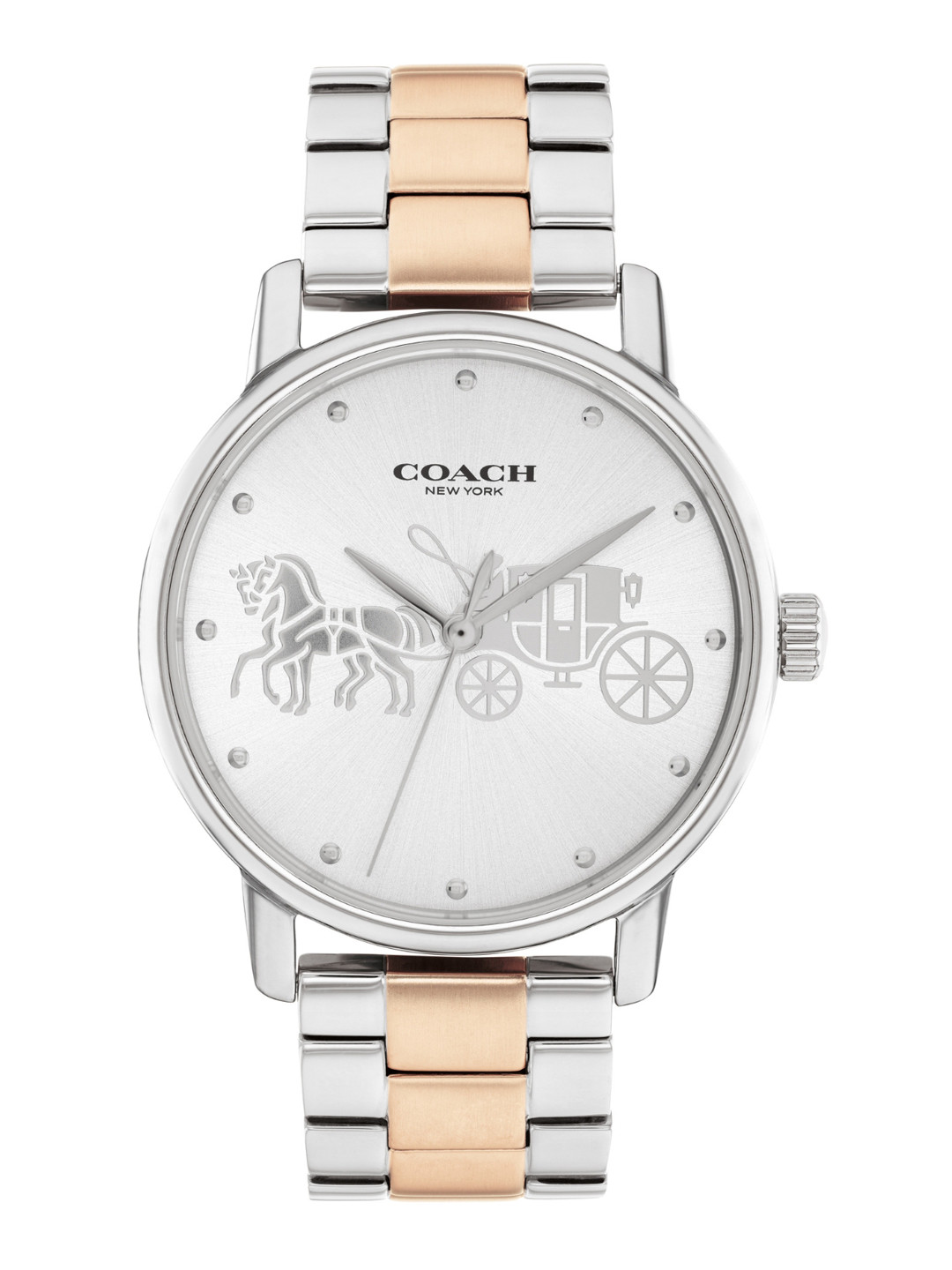 

Coach Women Grand Printed Dial & Bracelet Style Straps Analogue Watch 14503944, Silver