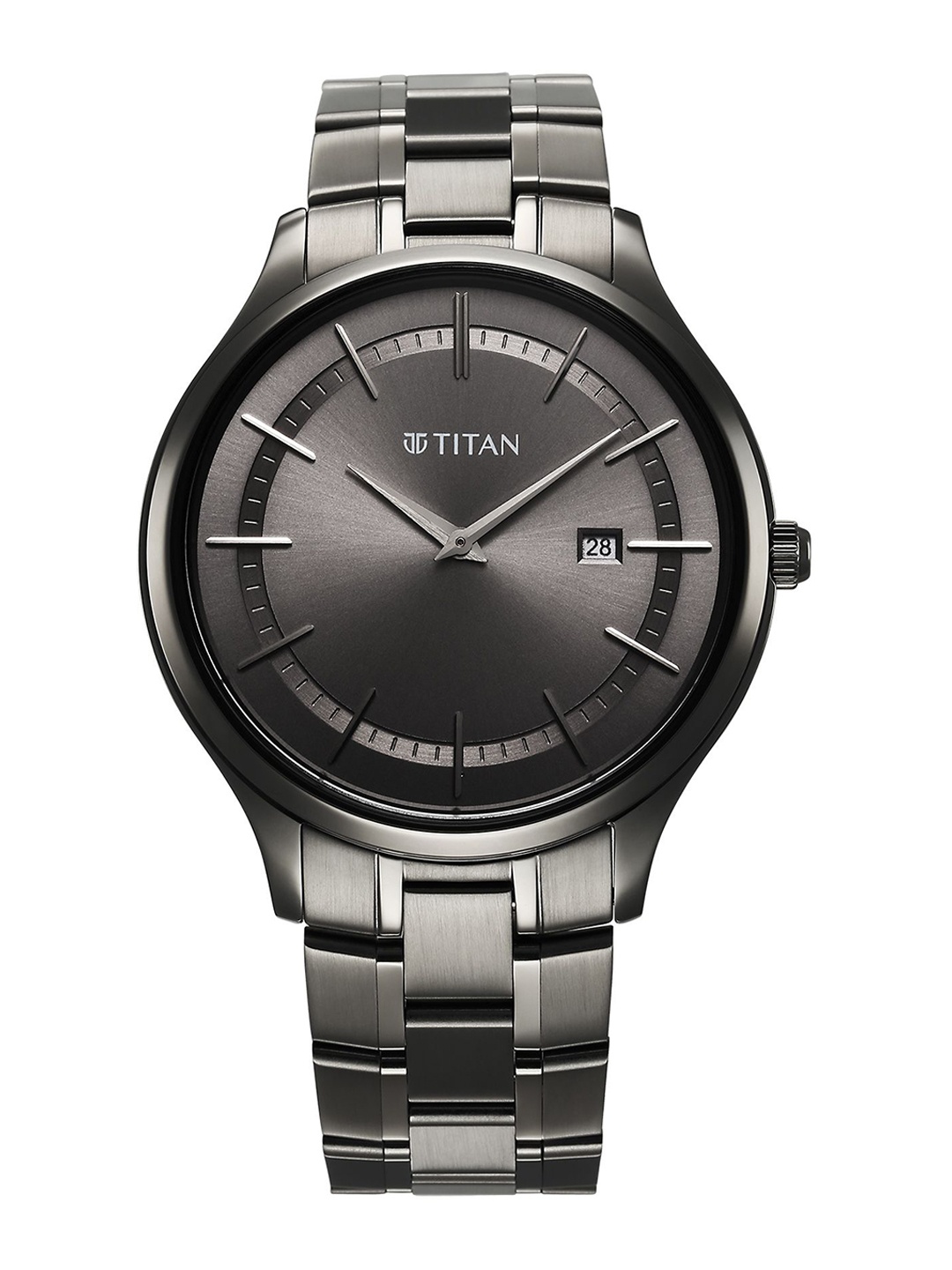 

Titan Men Round Dial & Stainless Steel Straps Analogue Watch 90142QM06, Black