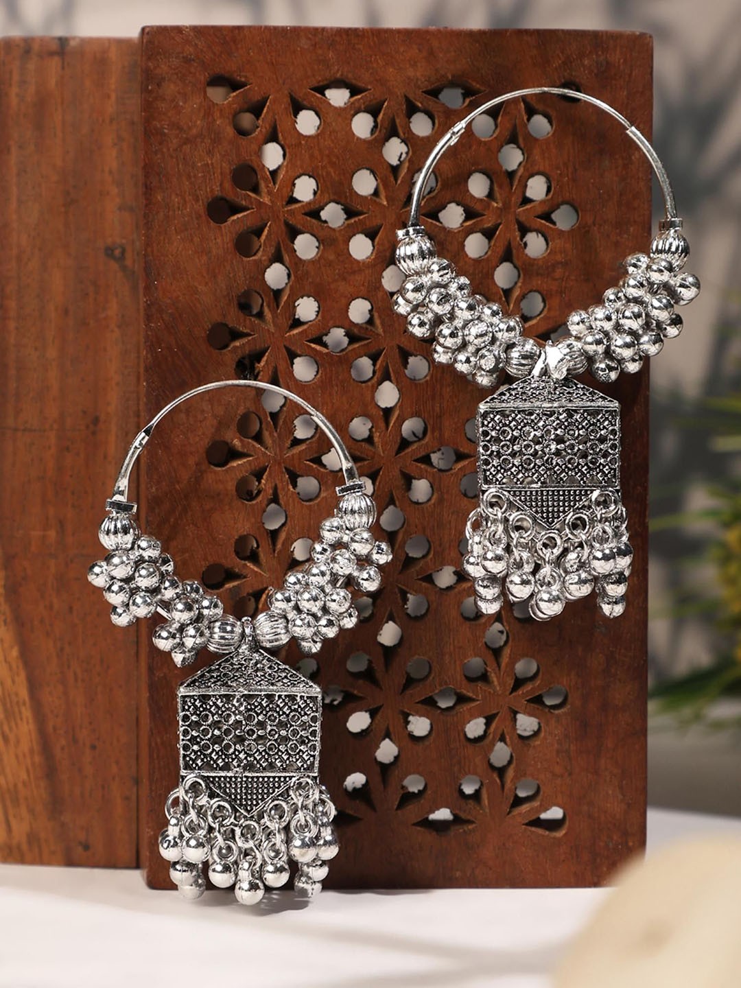 

ANIKAS CREATION Silver Plated Contemporary Oxidised Jhumkas Earrings