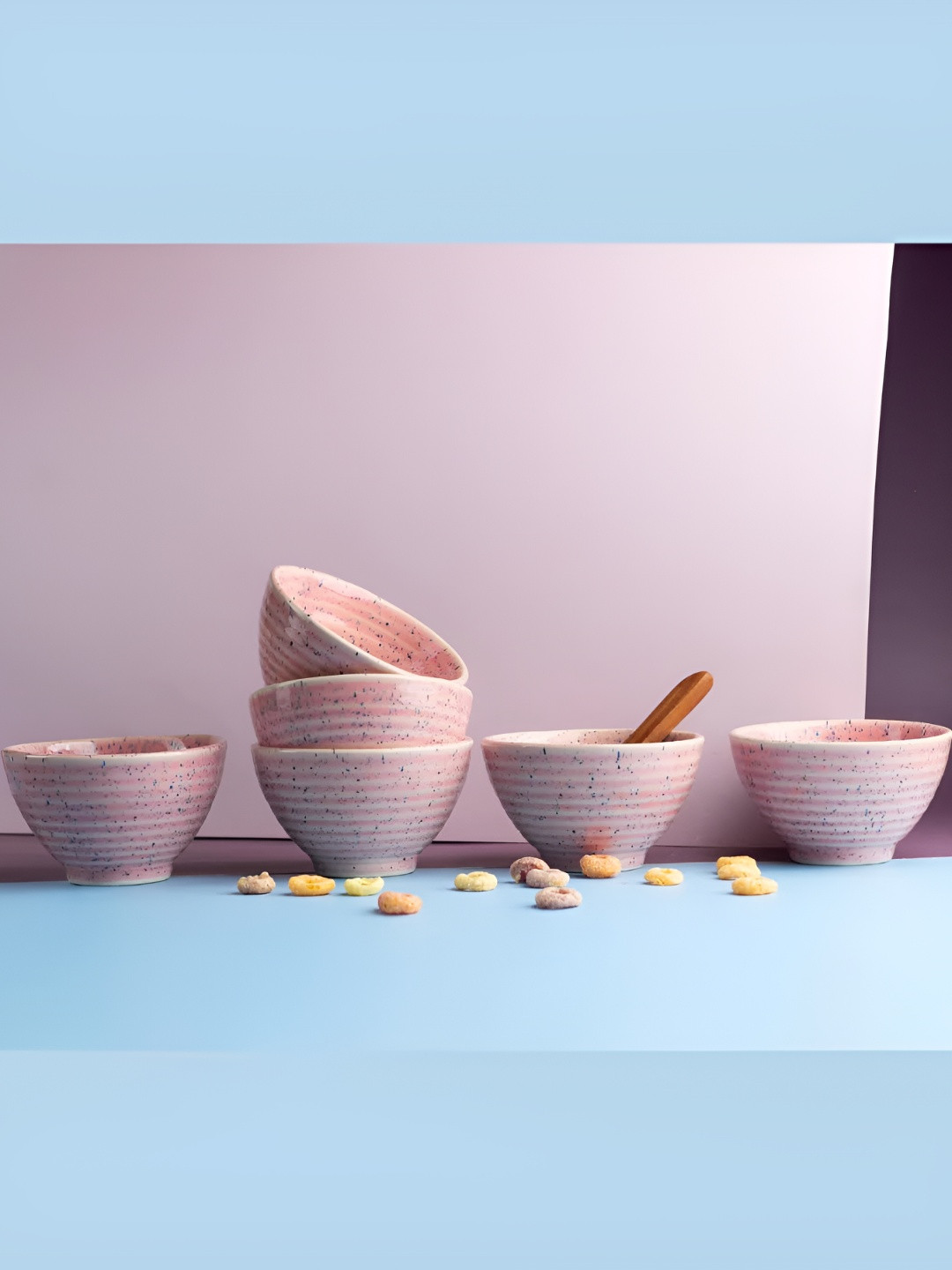 

AMALAFIEE CERAMICS Pink 2 Pieces Textured Ceramic Microwave Safe Matte Serving Bowls