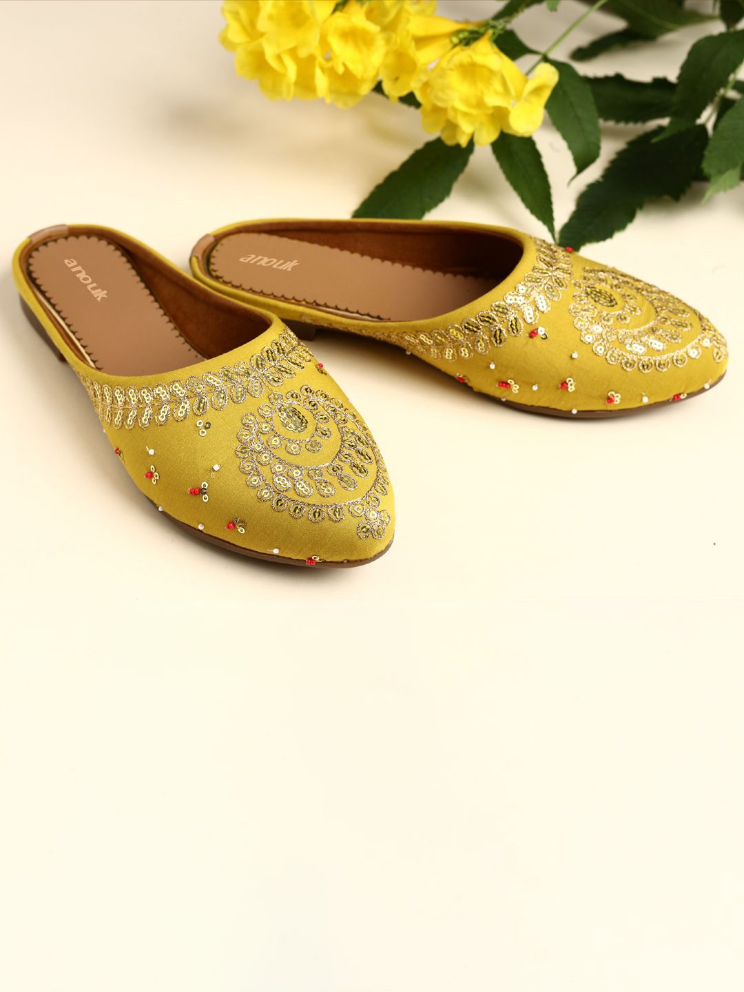 

Anouk Women Embellished Mules Flats, Yellow