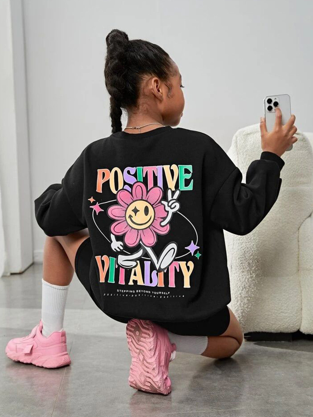 

TABADTOD Unisex Kids Printed Hooded Sweatshirt, Black