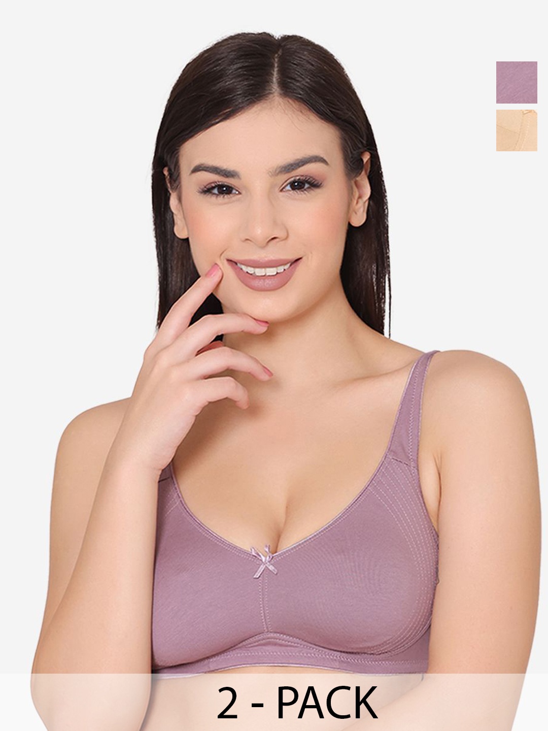 

GROVERSONS Paris Beauty Pack of 2 Women Solid Full Coverage Non-Padded Bra, Beige