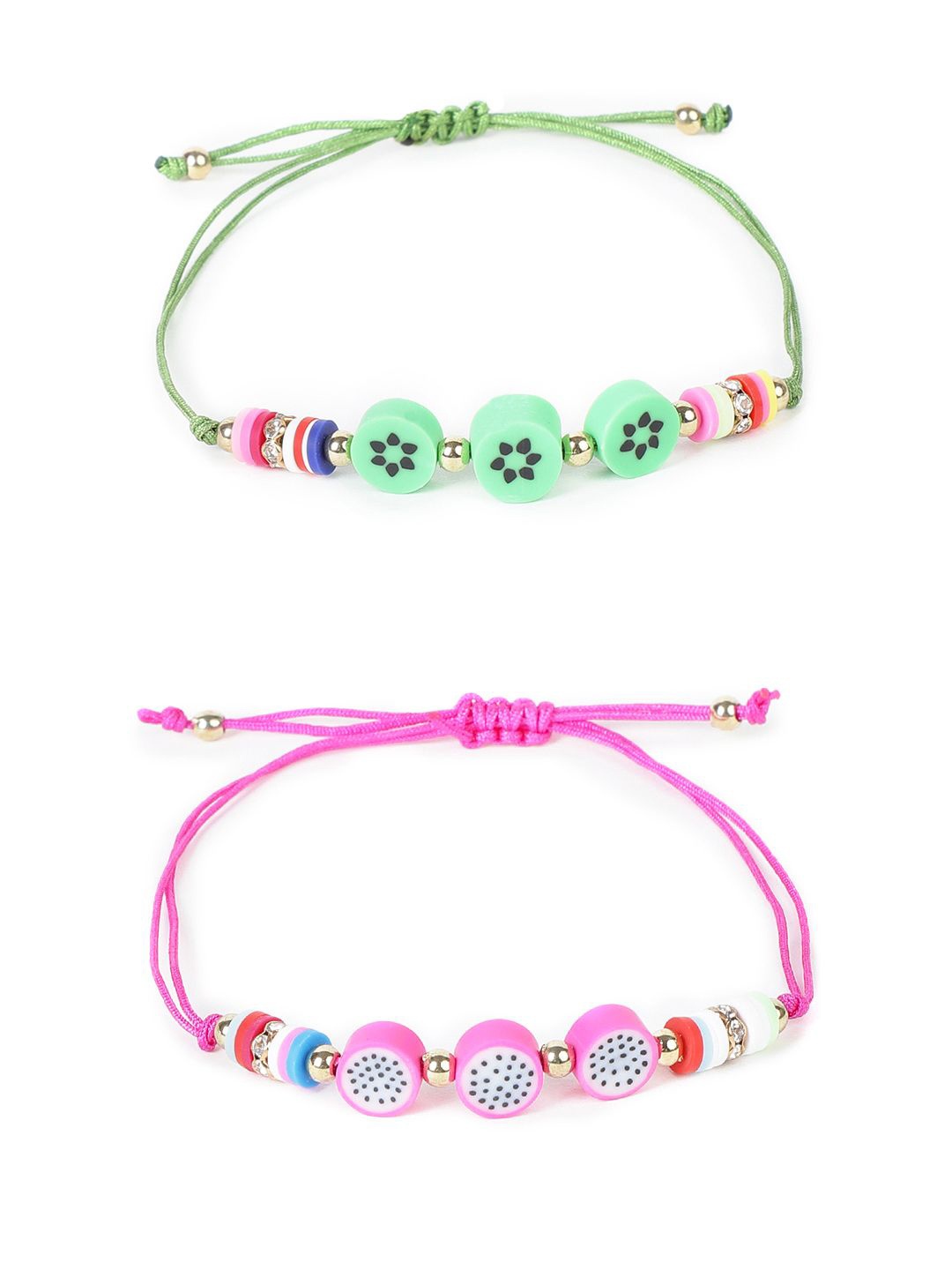 

EL REGALO Kids Set Of 2 Beaded Wraparound Bracelets, Pink