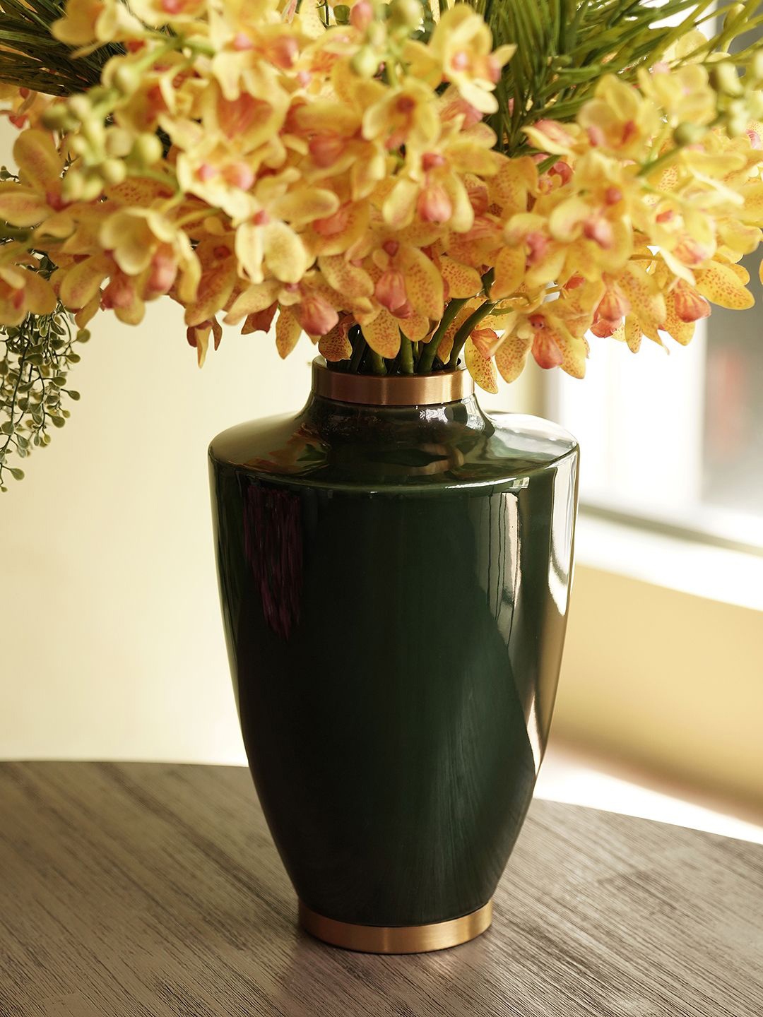 

Pure Home and Living Green Bottleneck Ceramic Vase with Gold Rim - Large