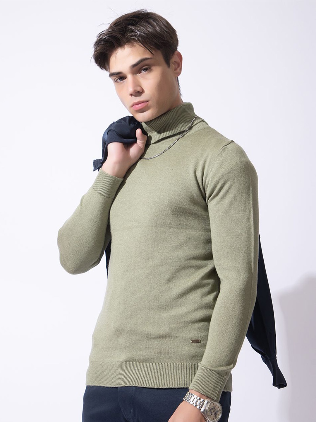 

ARMISTO Men Solid Turtle Neck Sweater, Sea green