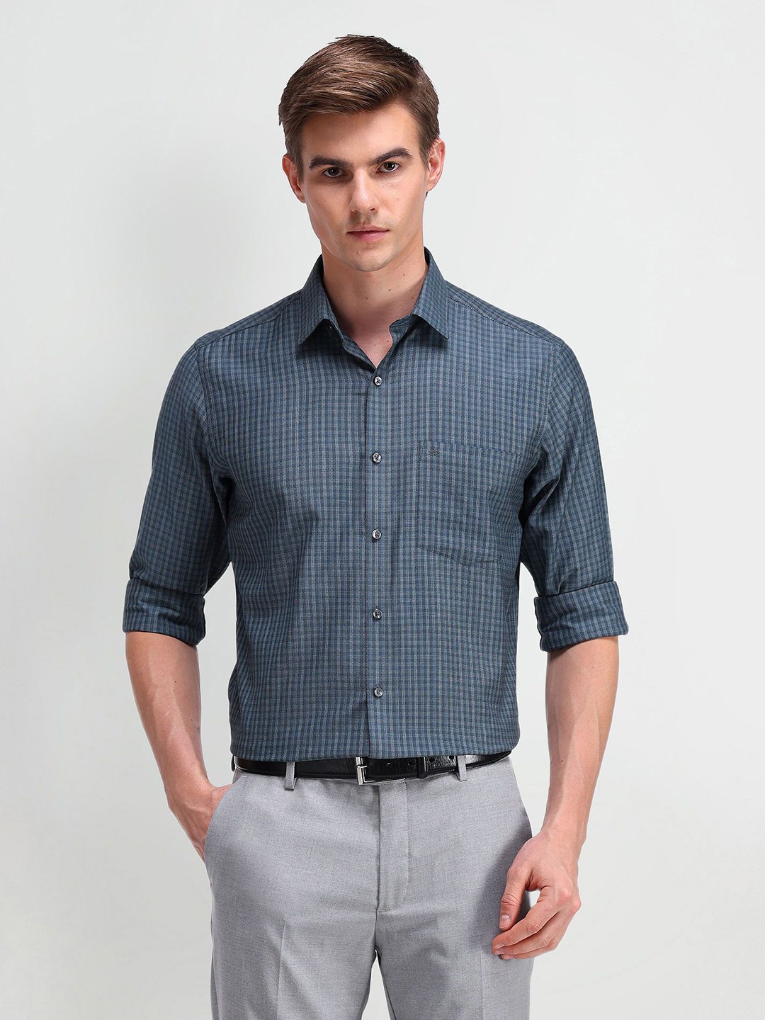 

Arrow Men Classic Spread Collar Solid Cotton Formal Shirt, Grey