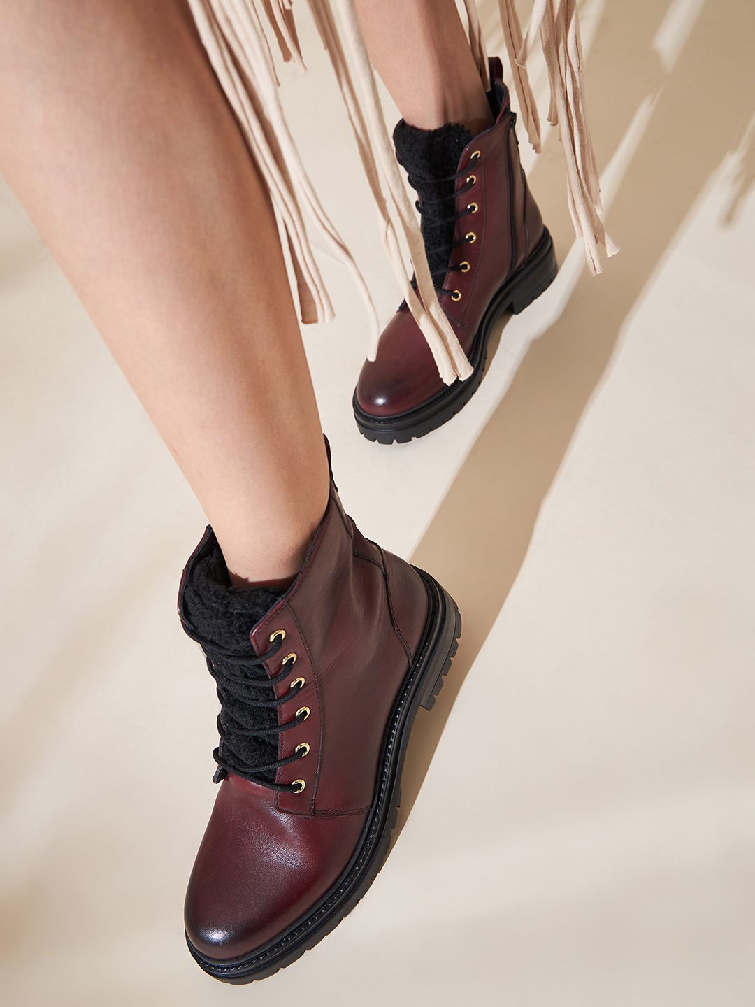 

Peach Flores Women Leather Regular Boots, Burgundy