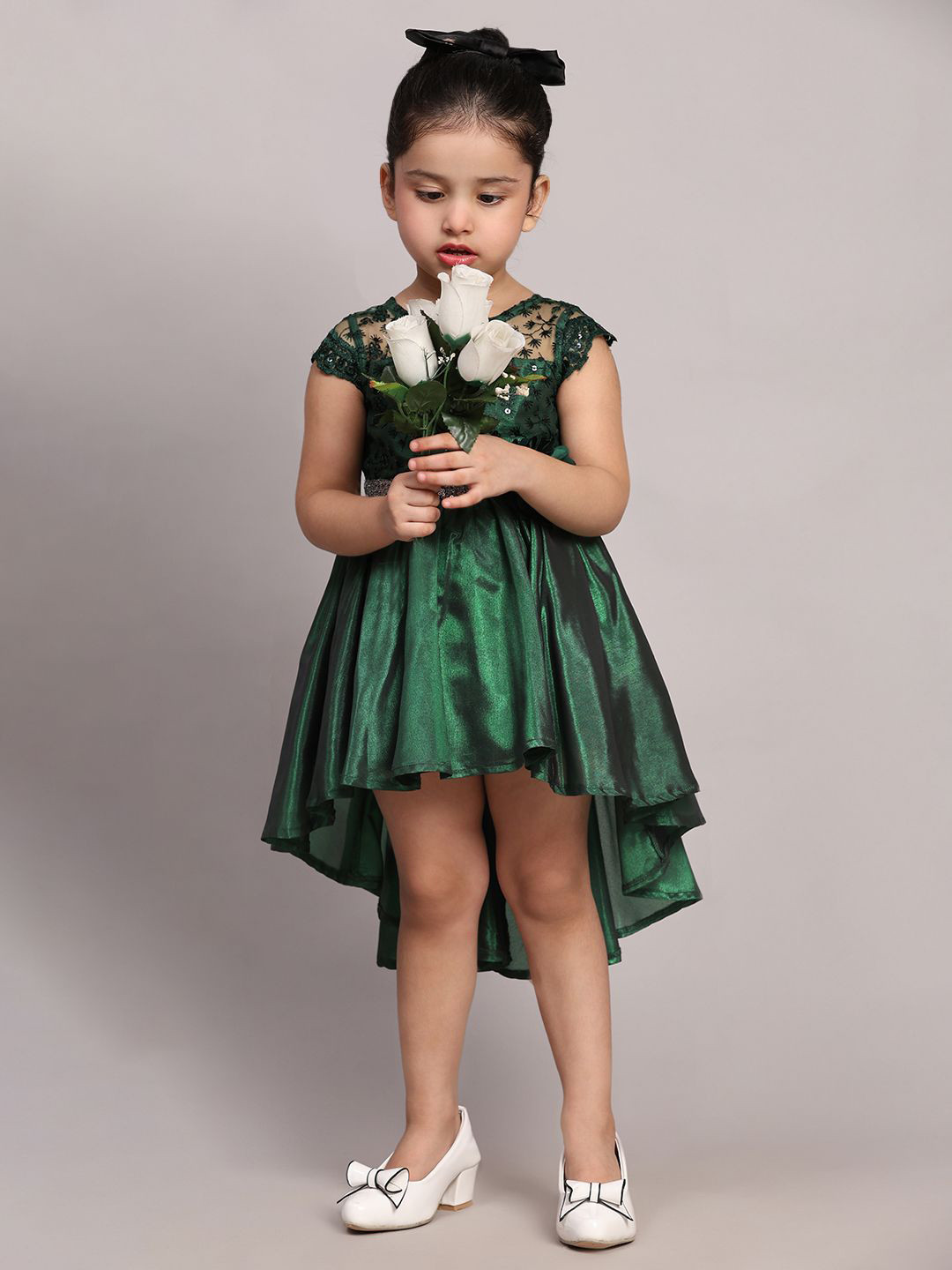 

Toy Balloon kids Girls Boat Neck Cap Sleeves Embellished Applique Fit & Flare Dress, Green