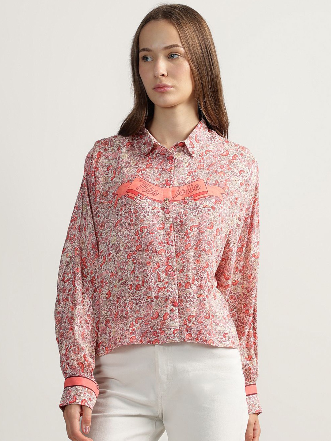 

Iconic Women Spread Collar Floral Printed Cotton Oversized Casual Shirt, Multi