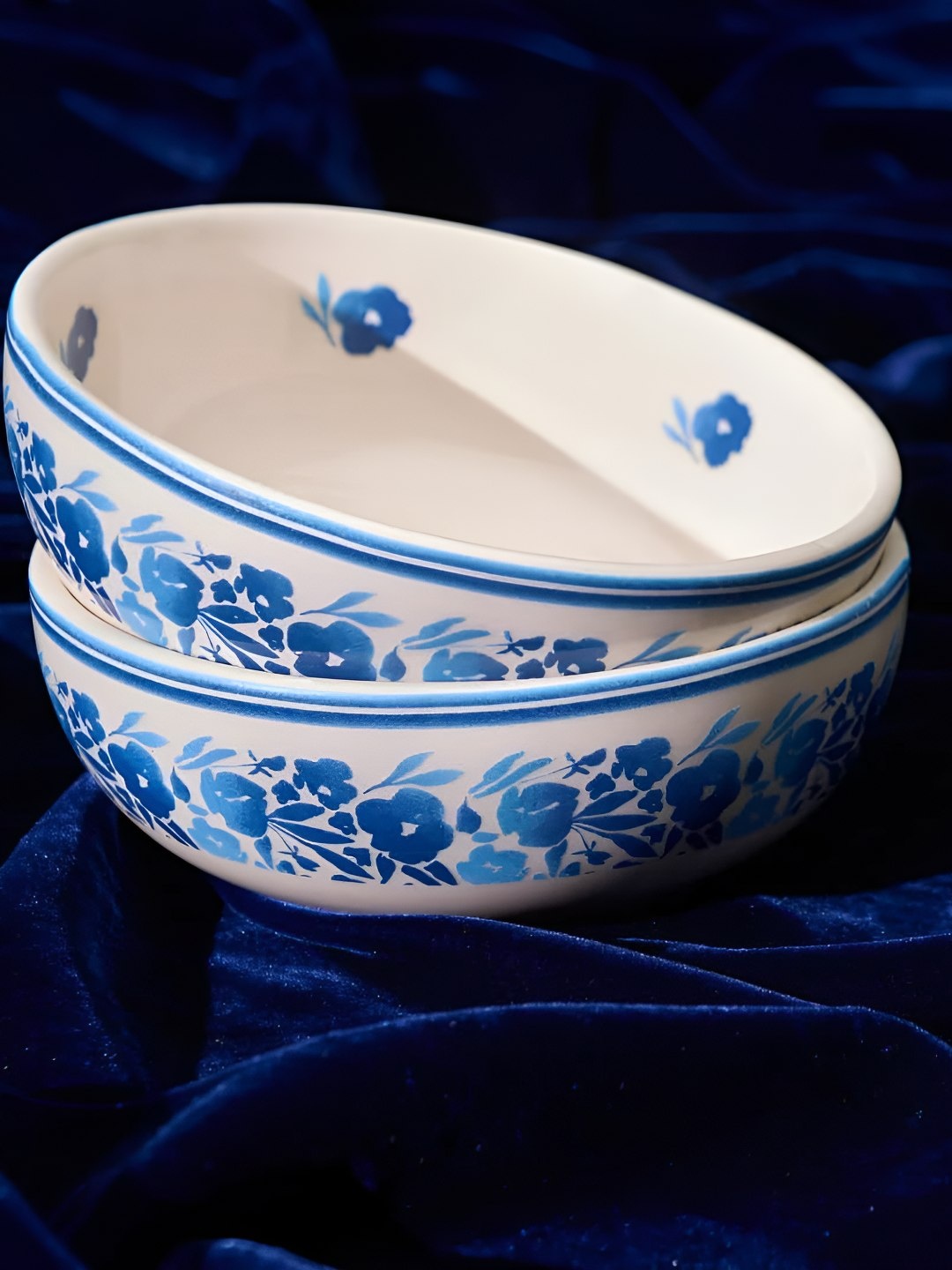 

AMALAFIEE CERAMICS White & Blue 3 Pieces Printed Serving Bowl