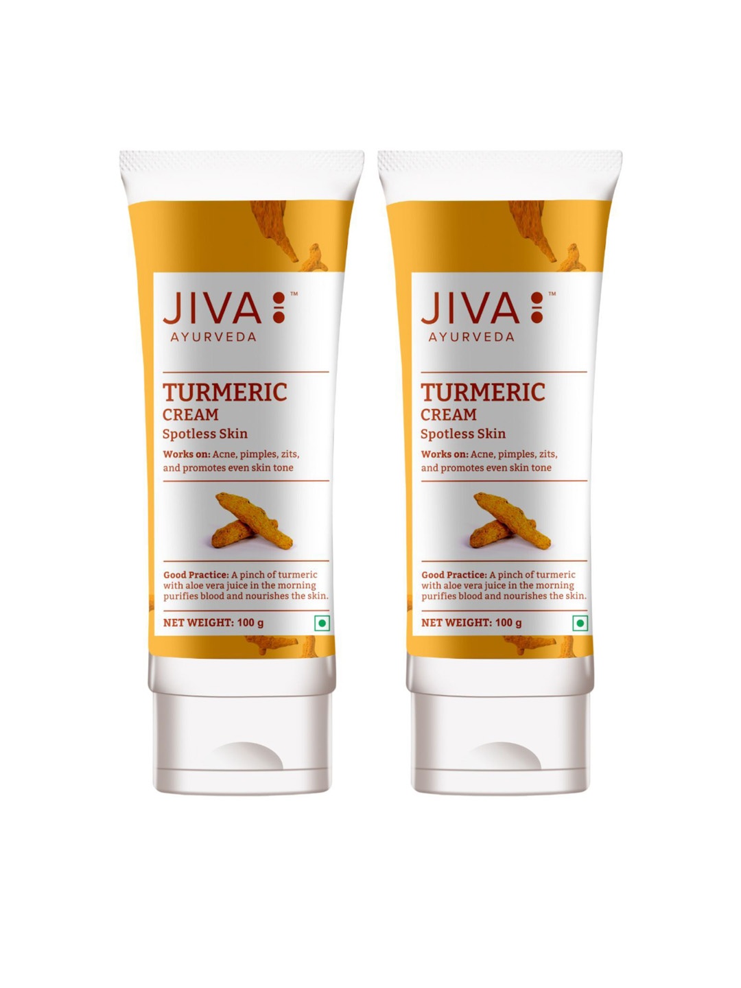 

Jiva Set Of 2 Turmeric Cream For Acne, Pimples, Zits & Uneven Skin Tone -100g Each, Yellow