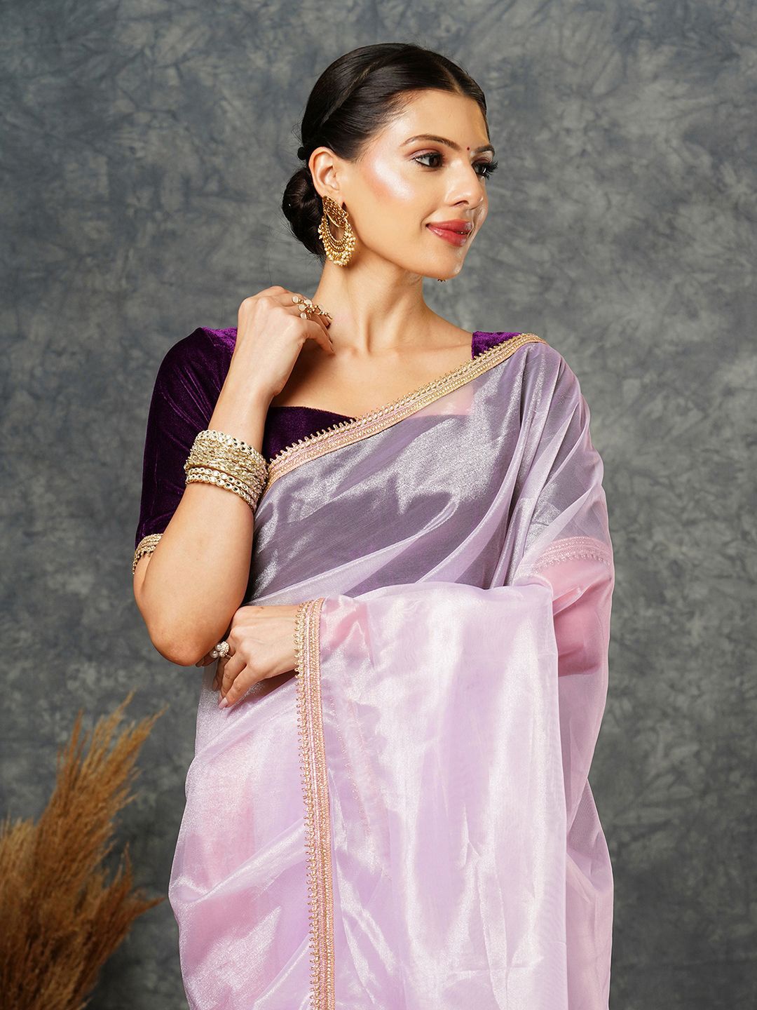 

all about you Beads and Stones Net Saree, Purple