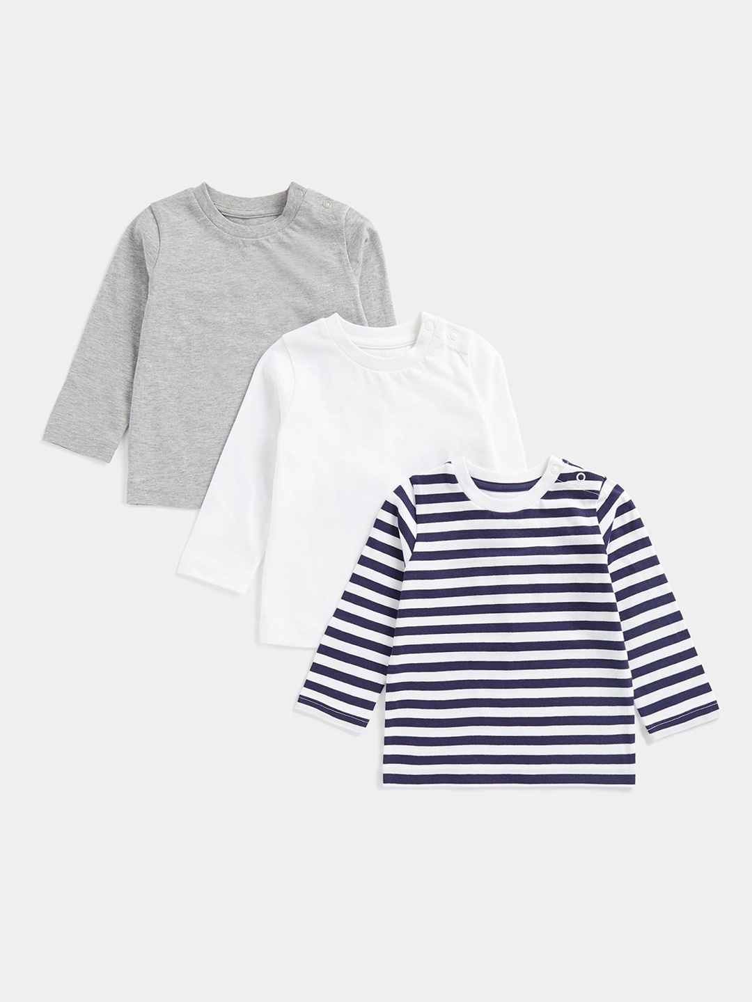 

mothercare Boys Pack Of 3 Colourblocked Round Neck Cotton T-shirts, White