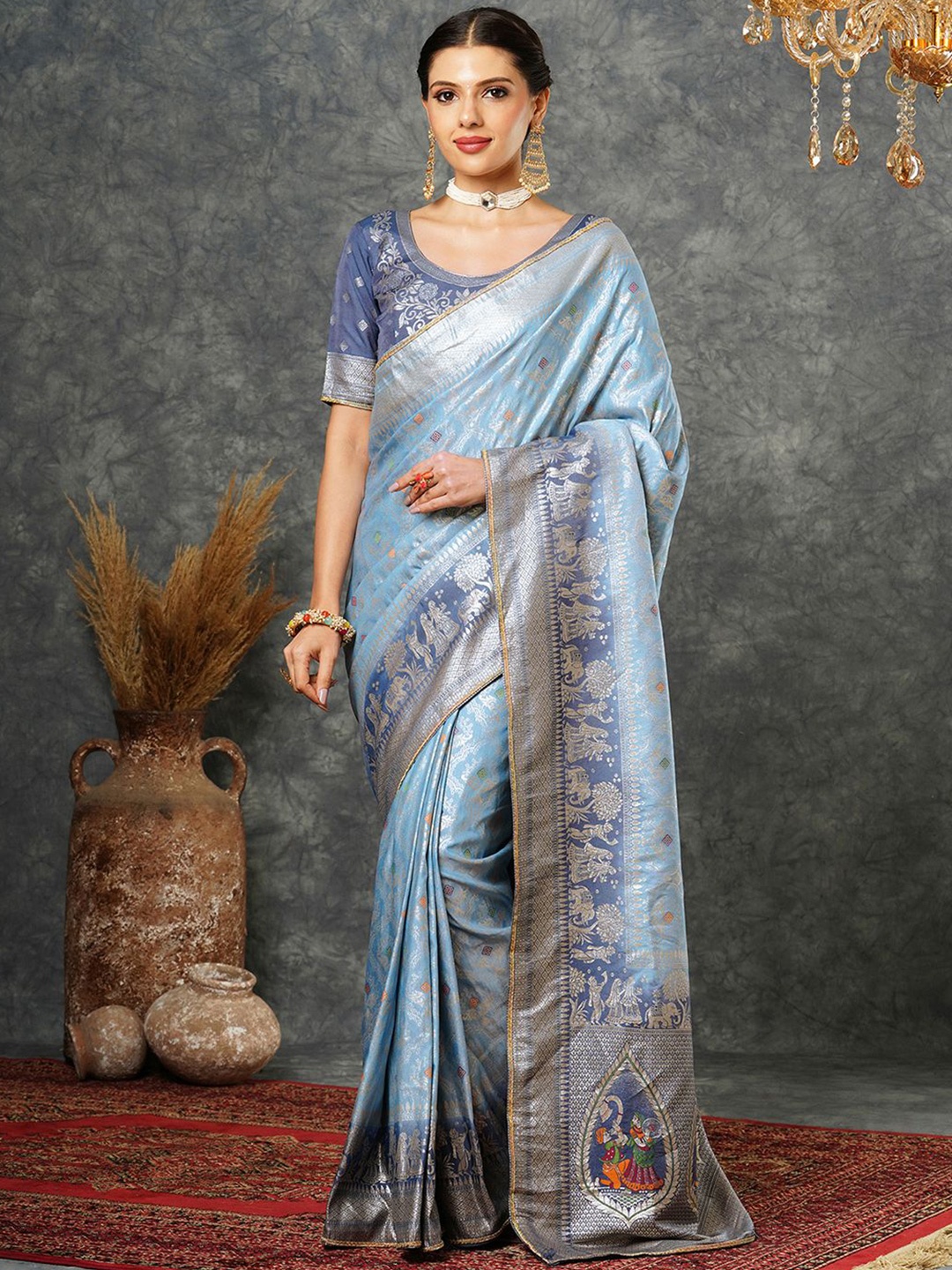 

Satrani Woven Design Zari Banarasi Saree, Blue