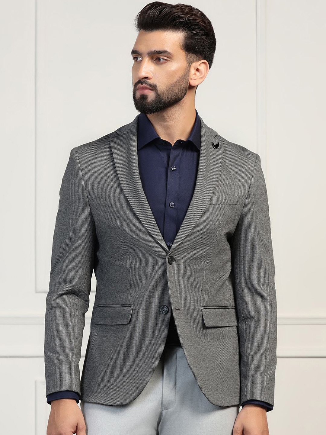 

Blackberrys Textured Single Breasted Slim-Fit Formal Blazer, Charcoal