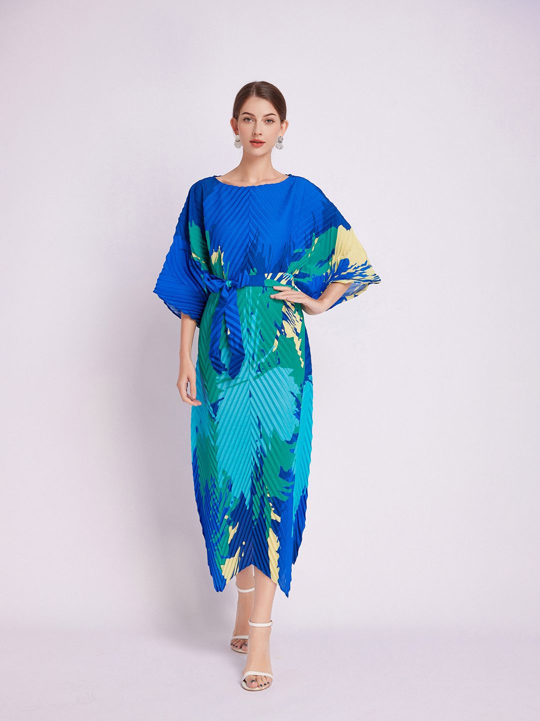 

JC Collection Women Abstract Printed A-Line Midi Dress, Blue