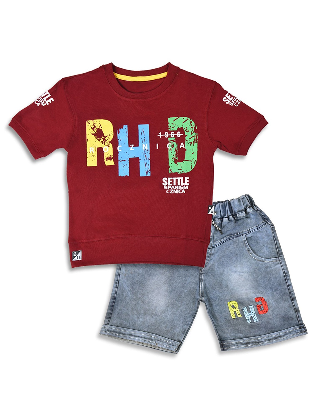 

BAESD Boys Printed Round Neck Pure Cotton T-shirt with Shorts, Maroon