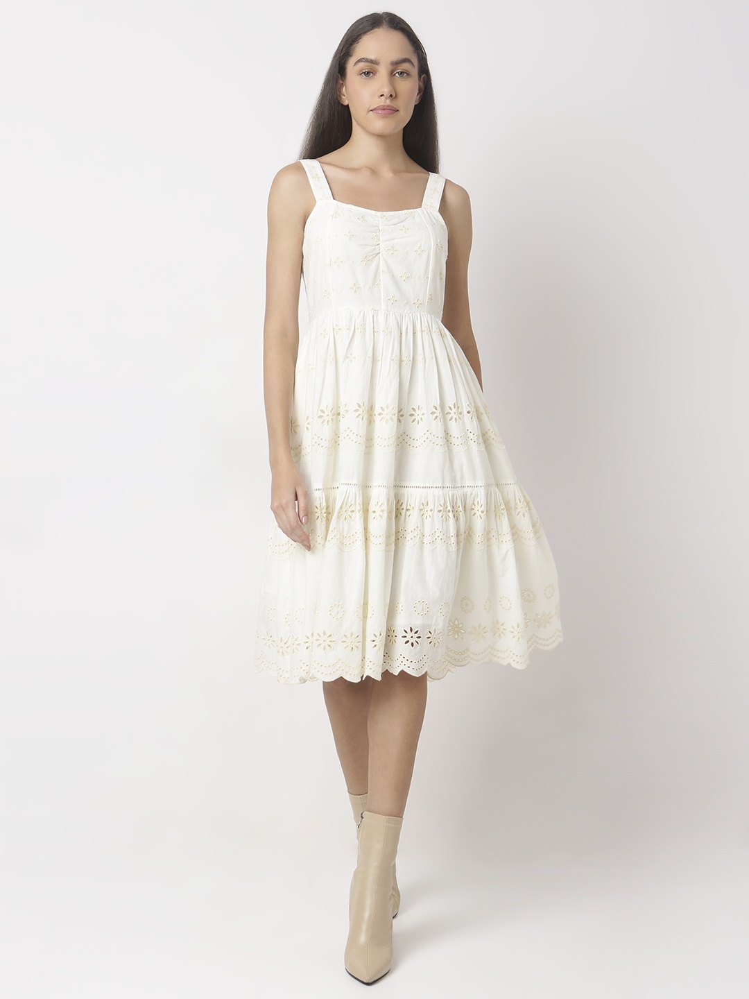 

Vero Moda Ethnic Motifs Fit & Flare Dress, White