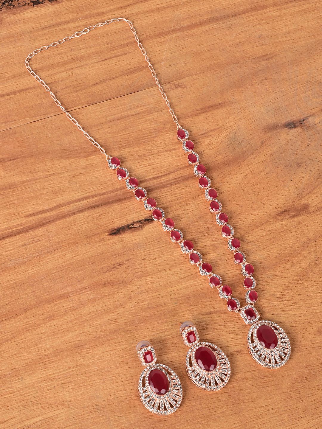 

Keviv Gold Plated American Diamond Studded Necklace With Earrings