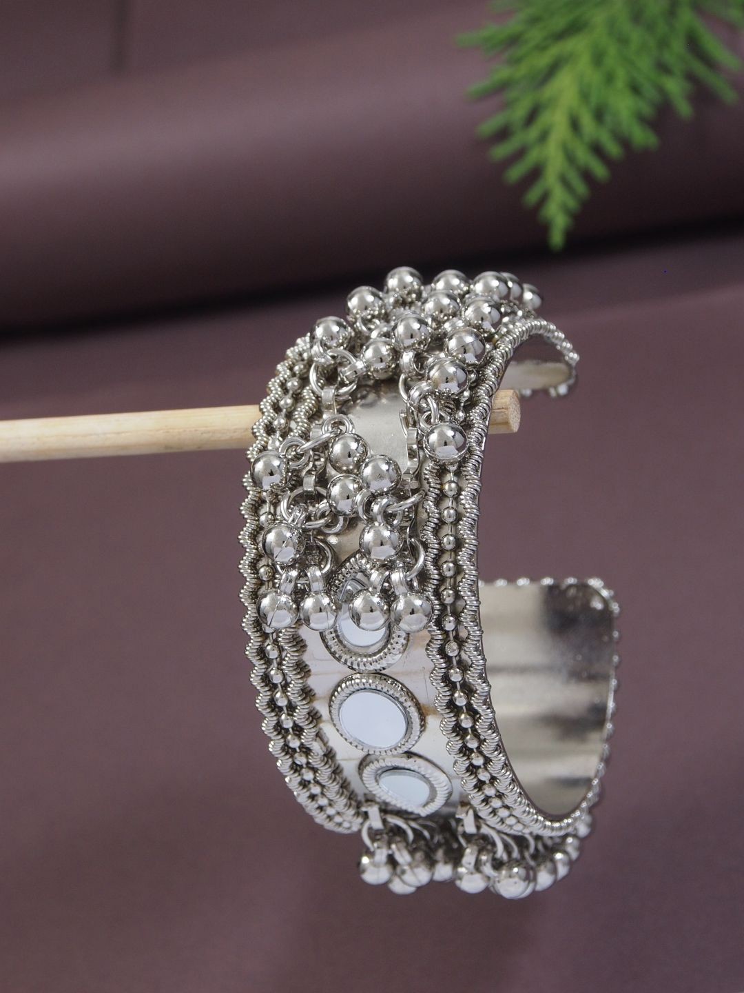 

I Jewels Women Silver Silver Plated Oxidised Cuff Bracelet