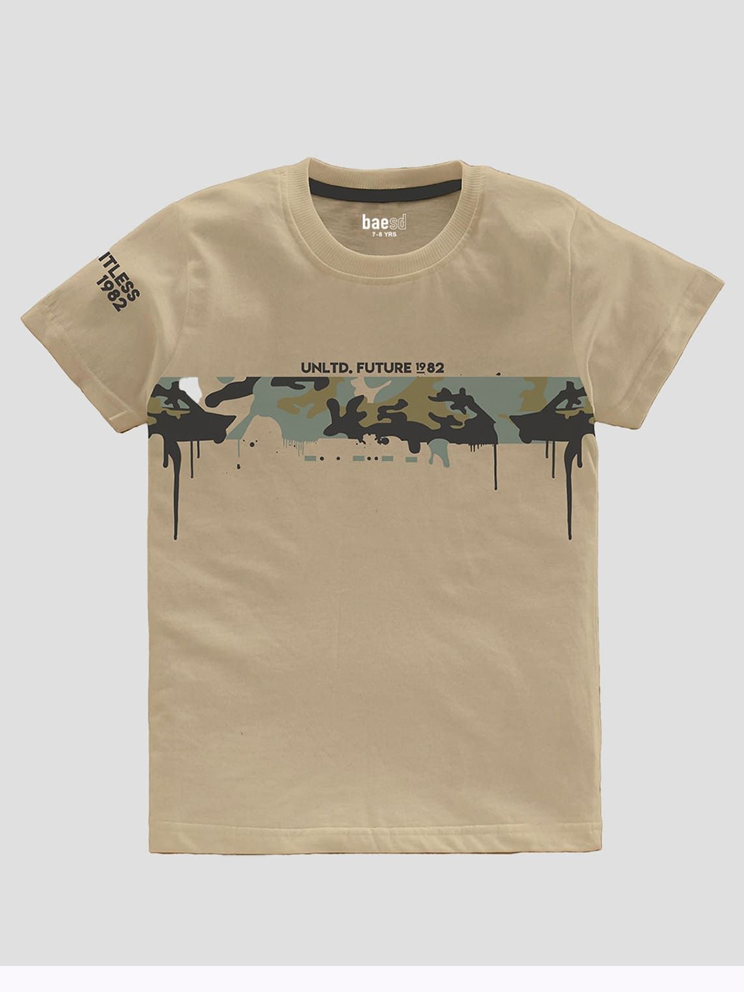 

BAESD Boys Graphic Printed Round Neck Cotton T-shirt, Beige