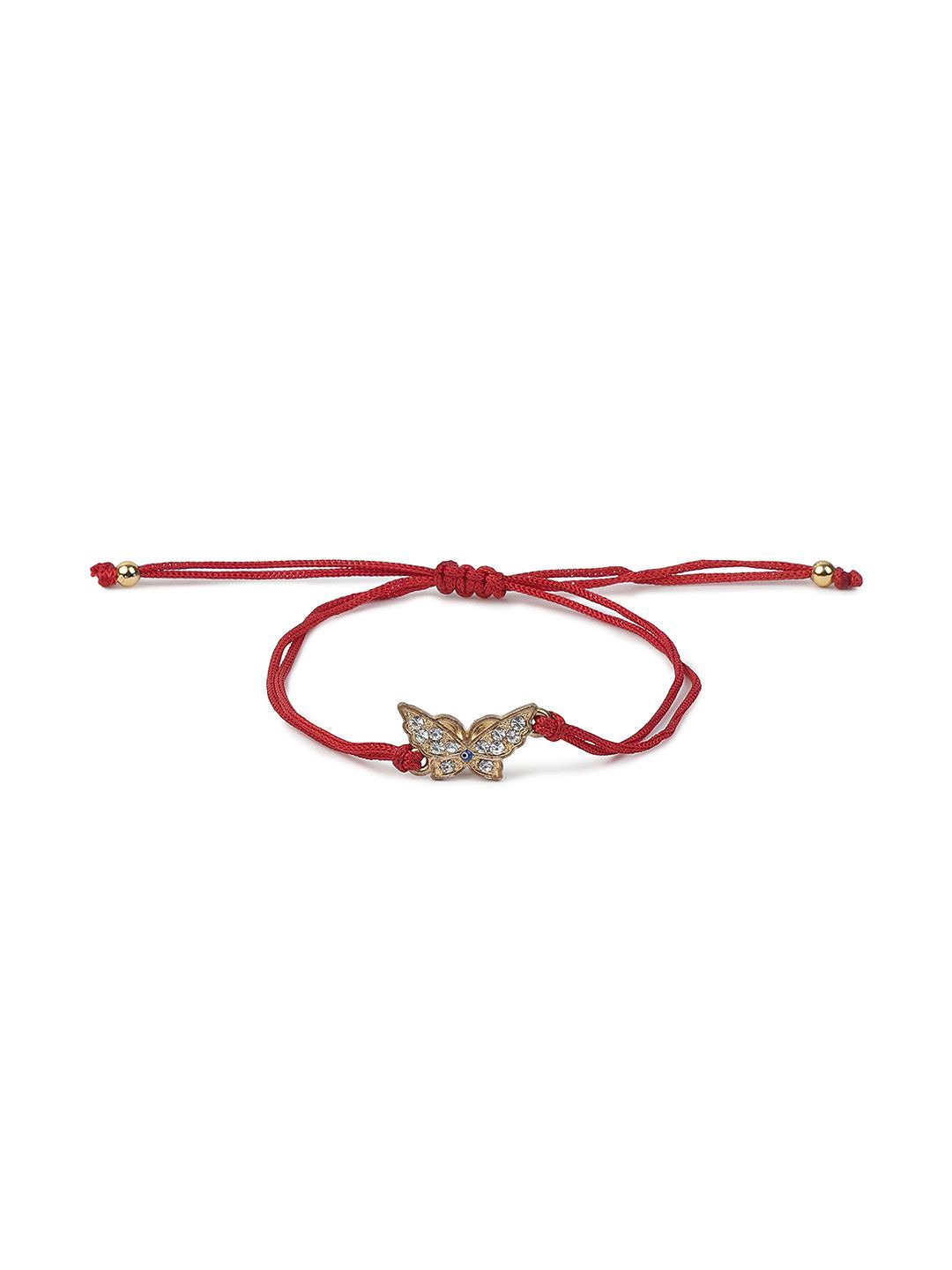 

EL REGALO Unisex Butterfly Stone Studded Charm Bracelet, Red