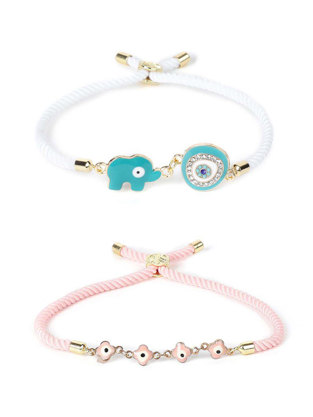 

EL REGALO Unisex Set Of 2 Stones Studded Charm Bracelets, Pink