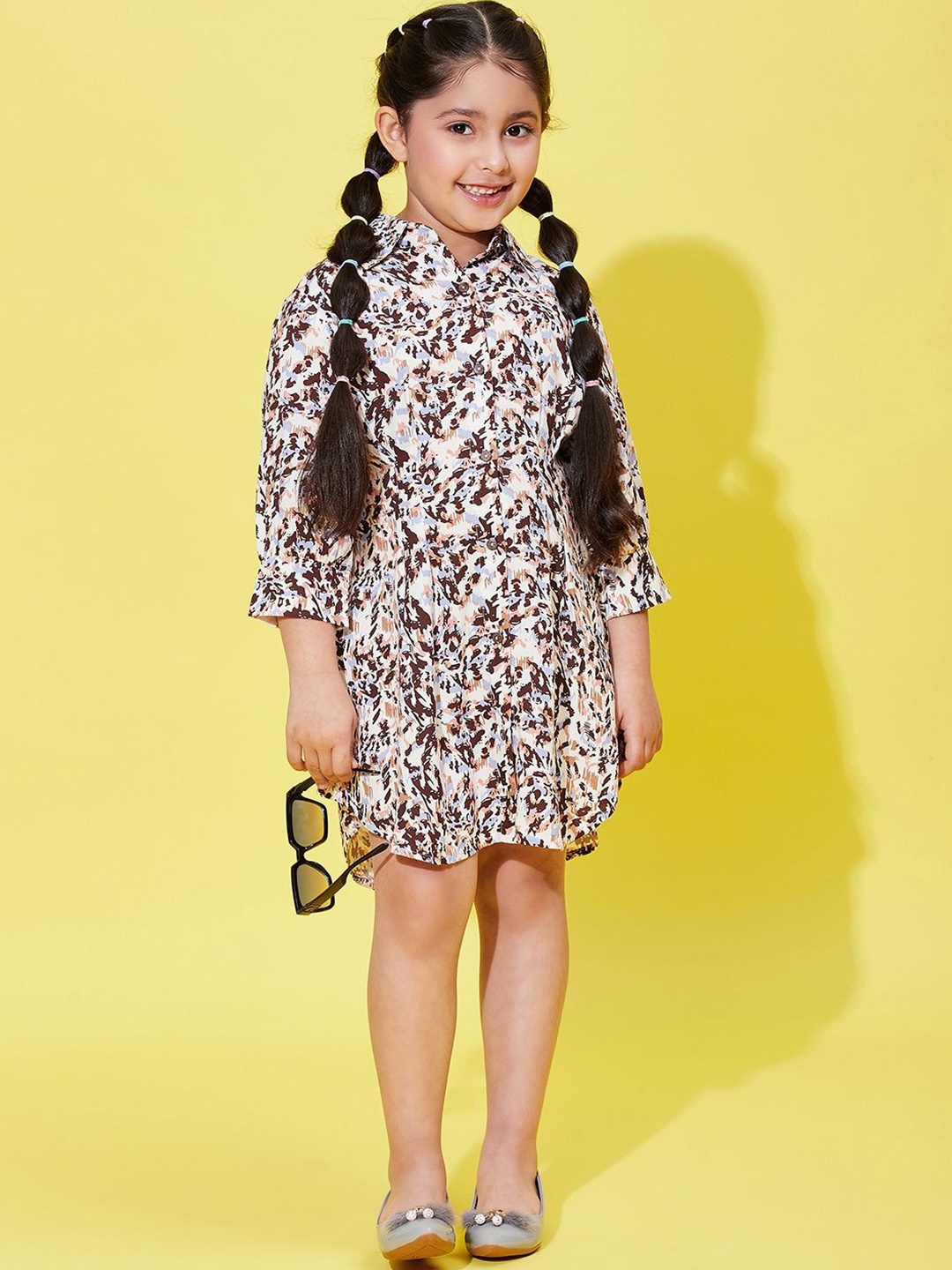 

Stylo Bug Girls Animal Printed Shirt Dress, Off white