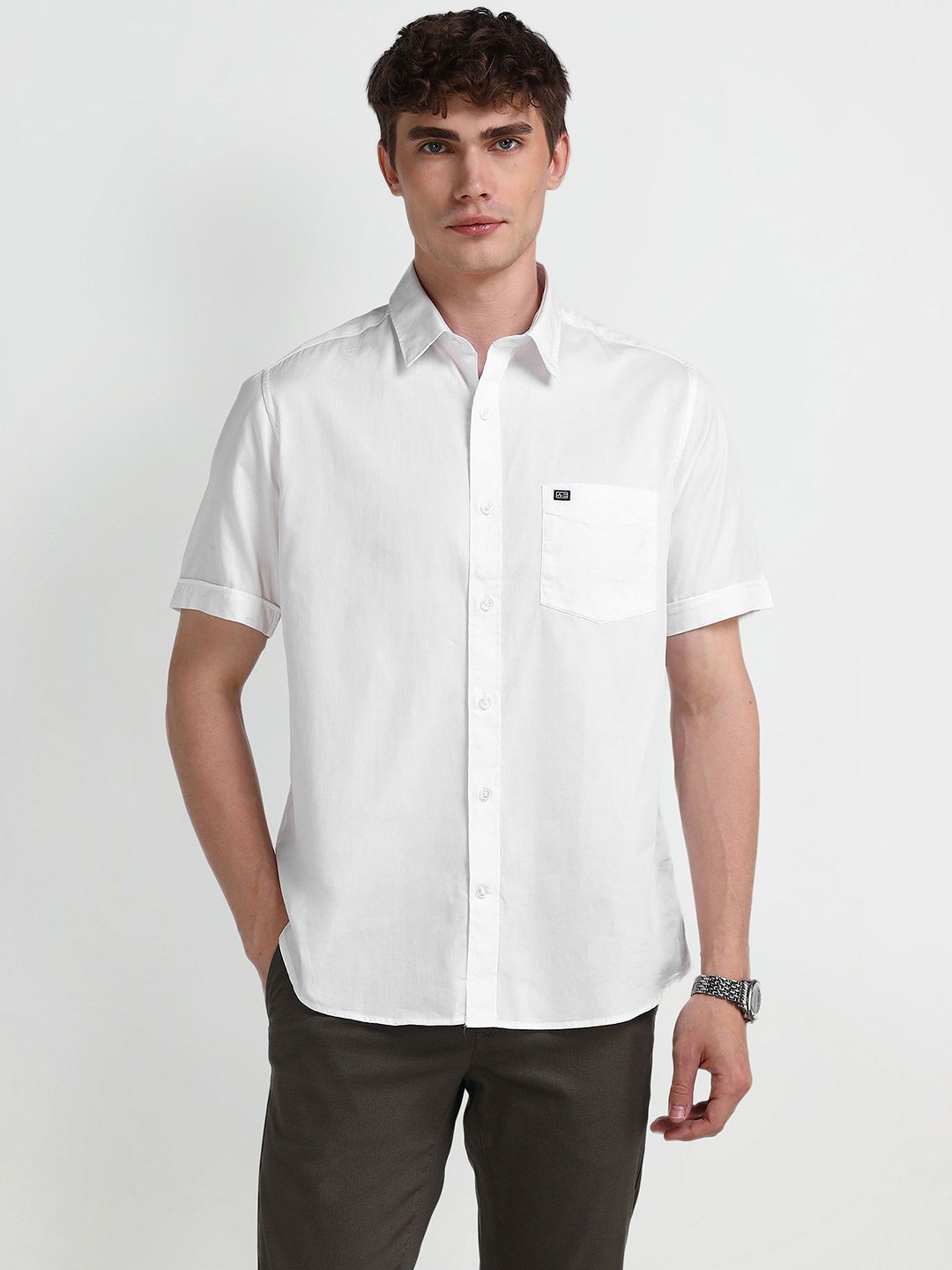 

Arrow Sport Men Classic Spread Collar Solid Cotton Casual Shirt, White