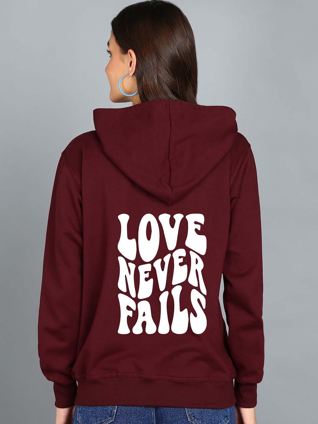 

FALTU.CO Women Typography Printed Hooded Ribbed Cotton Sweatshirt, Maroon