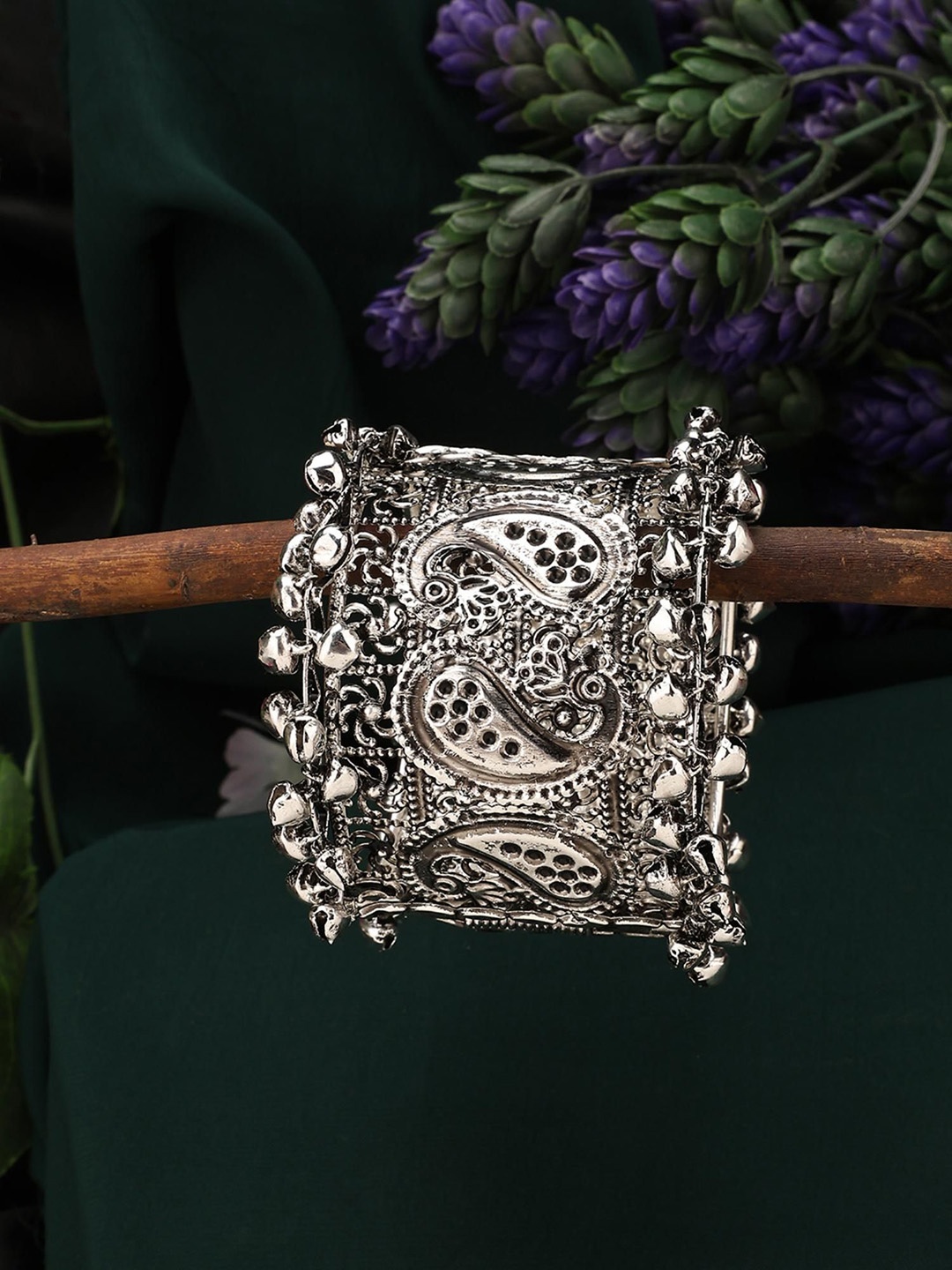 

ANIKAS CREATION German Silver Oxidised Cuff Bracelet