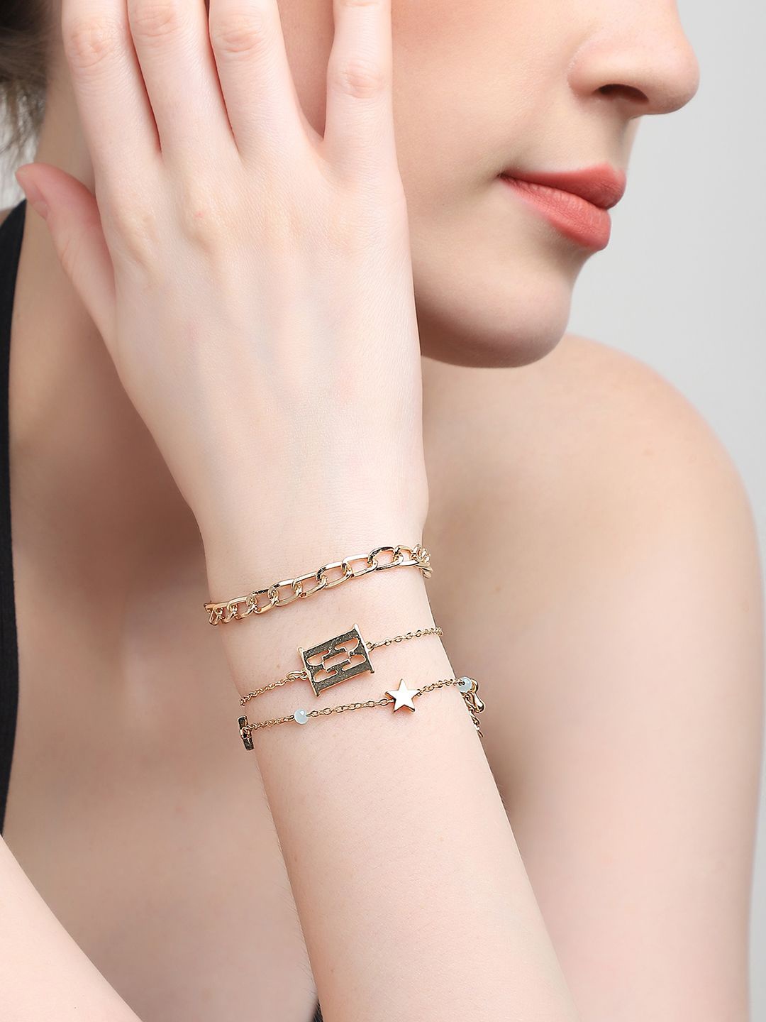 

ELLE Set Of 3 Brass Gold-Plated Link Bracelet