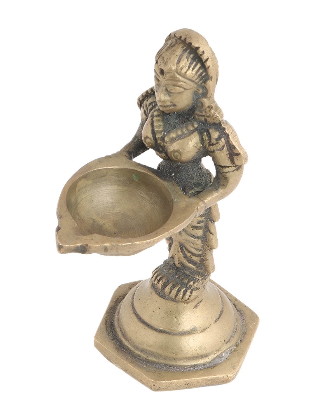 

Indianshelf Bronze and Black Indian Lady Holding Diwali Deepam Diya