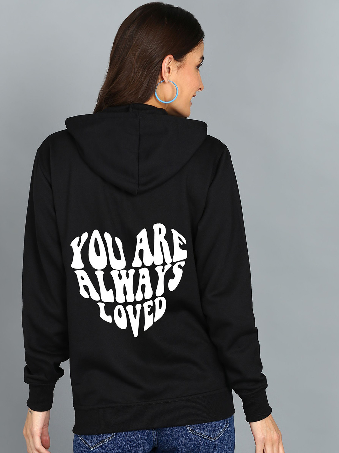 

FALTU.CO Women Typography Printed Hooded Ribbed Cotton Sweatshirt, Black