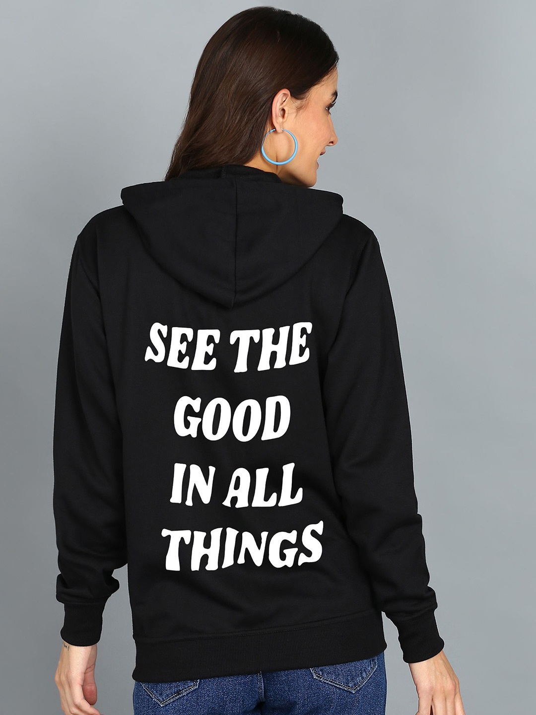 

FALTU.CO Women Typography Printed Hooded Ribbed Cotton Sweatshirt, Black