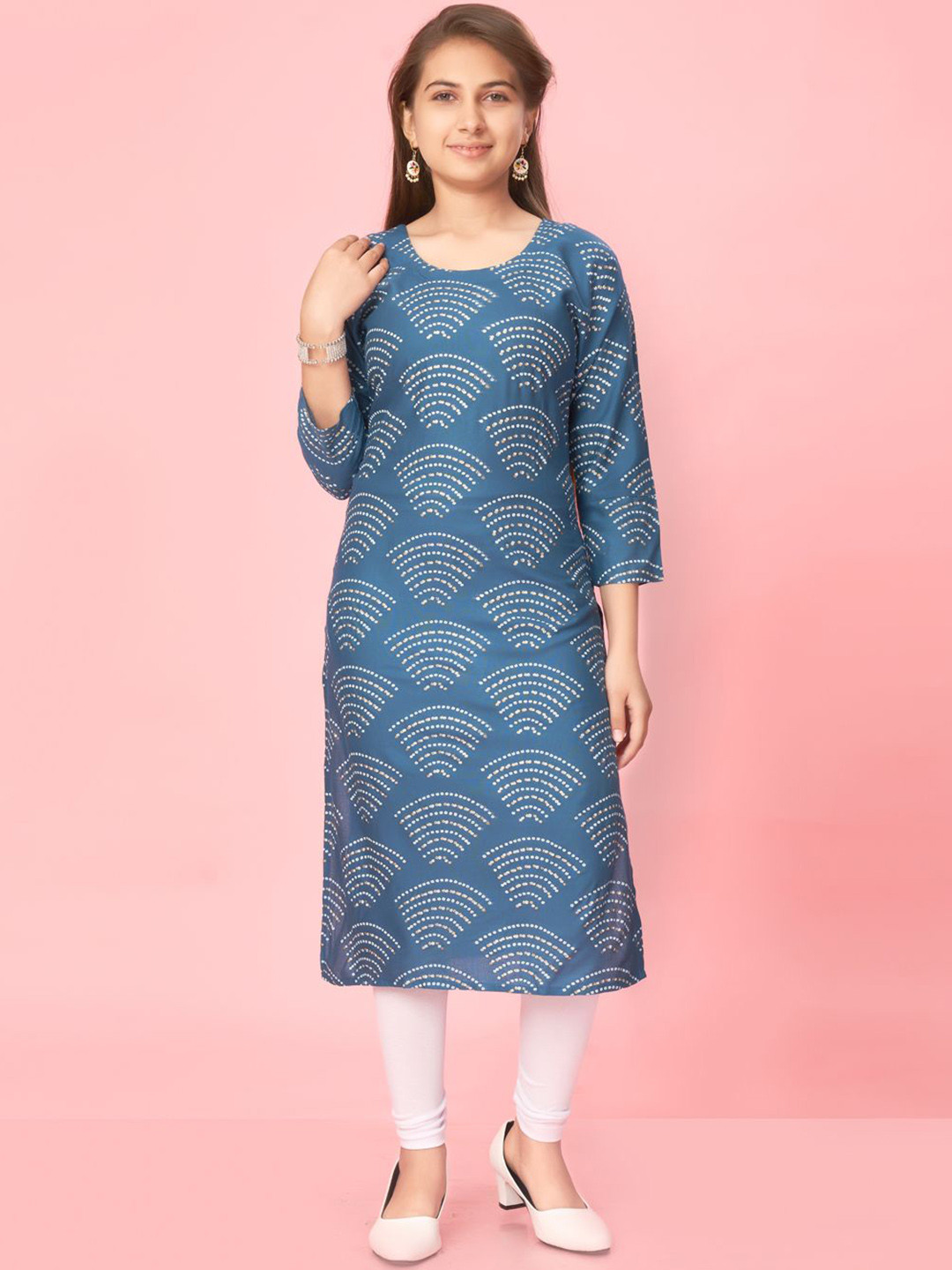 

BAESD Girls Geometric Printed Cotton Straight Kurta, Blue